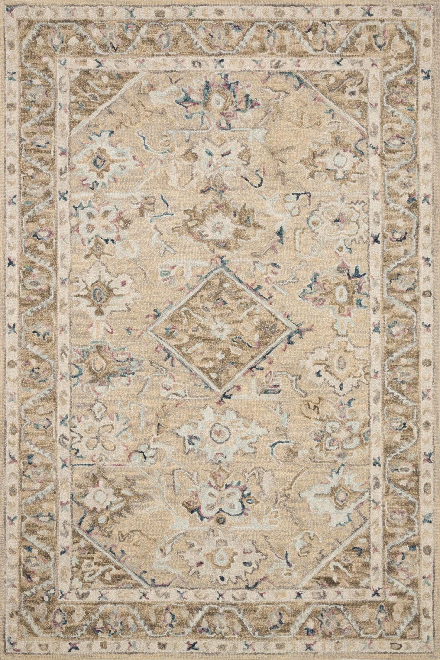 Handmade Rectangular Beige Wool Hooked Area Rug 18" x 18"