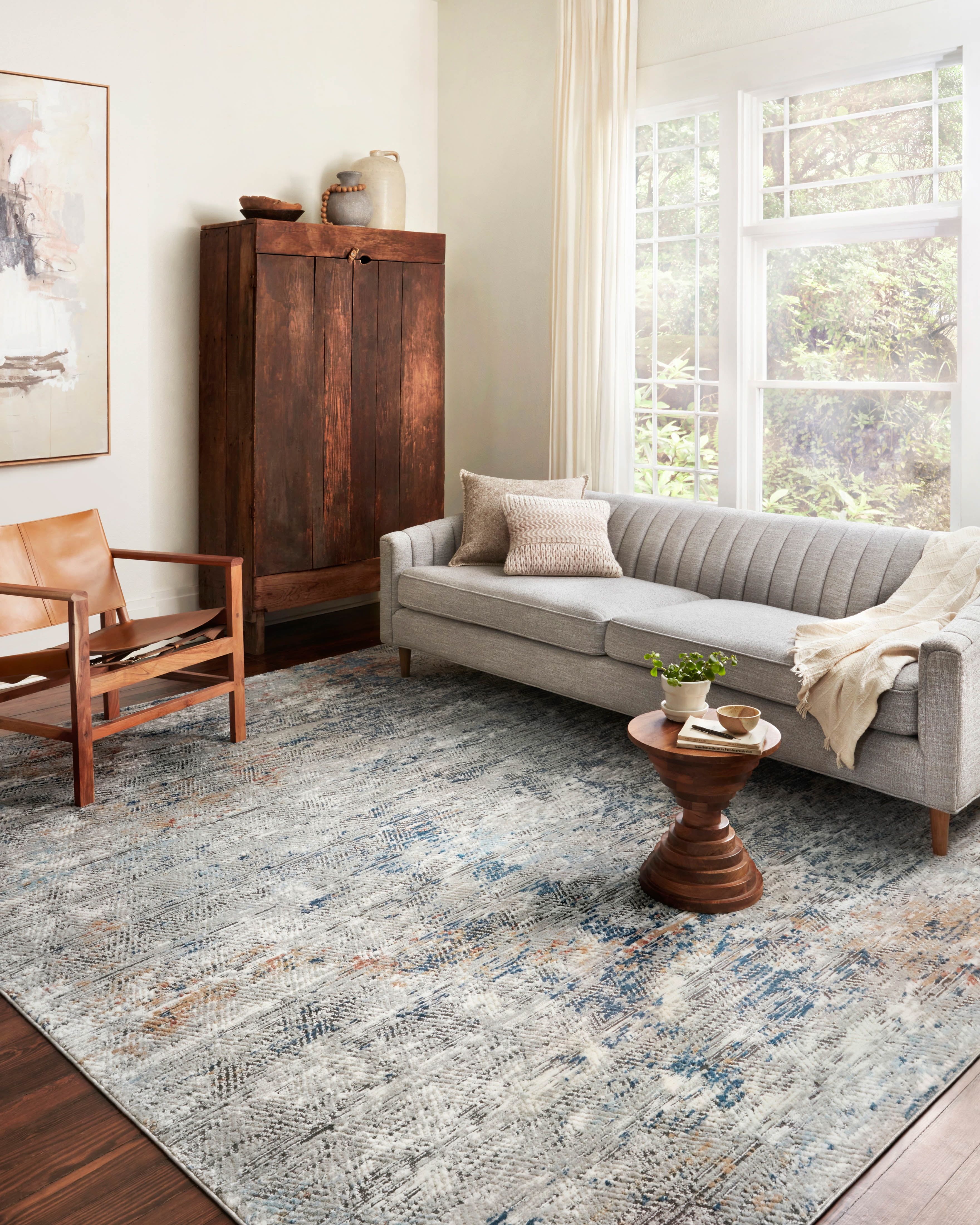 Modern Gray and Multi Abstract Stain-Resistant Area Rug