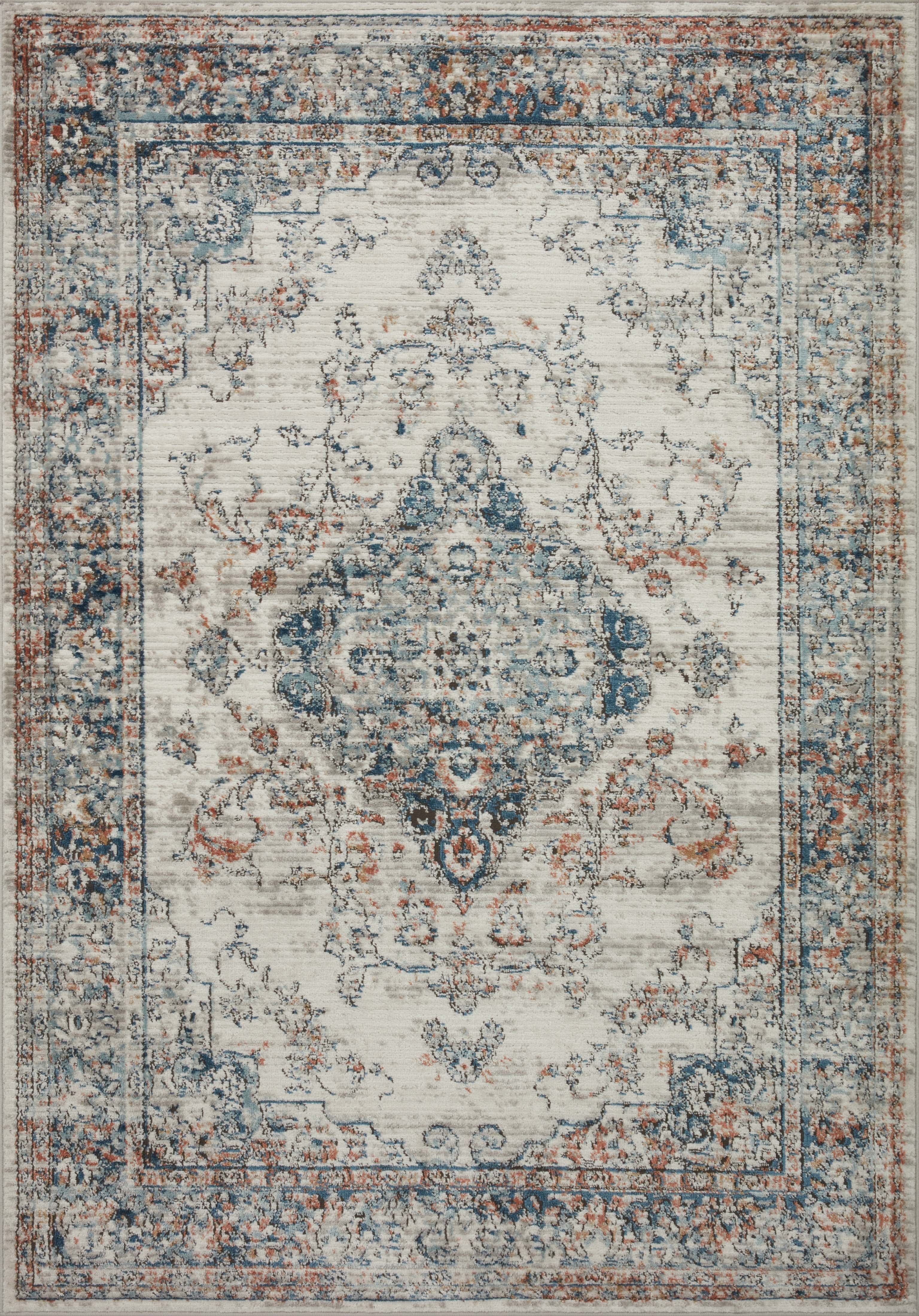 Ivory and Ocean Synthetic Stain-Resistant 2'-8" x 4' Area Rug