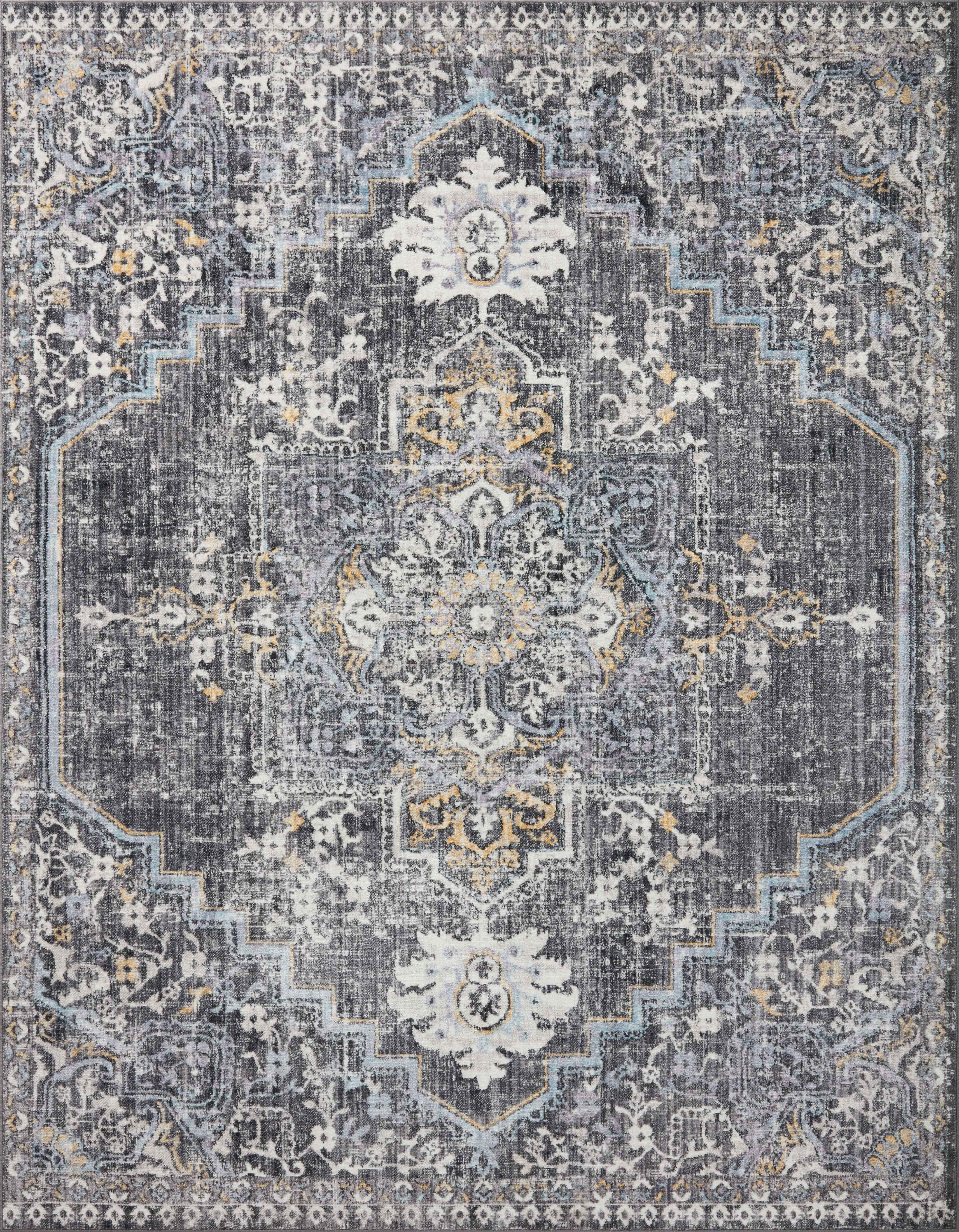 Charcoal Gold Opulence 85"x120" Synthetic Area Rug