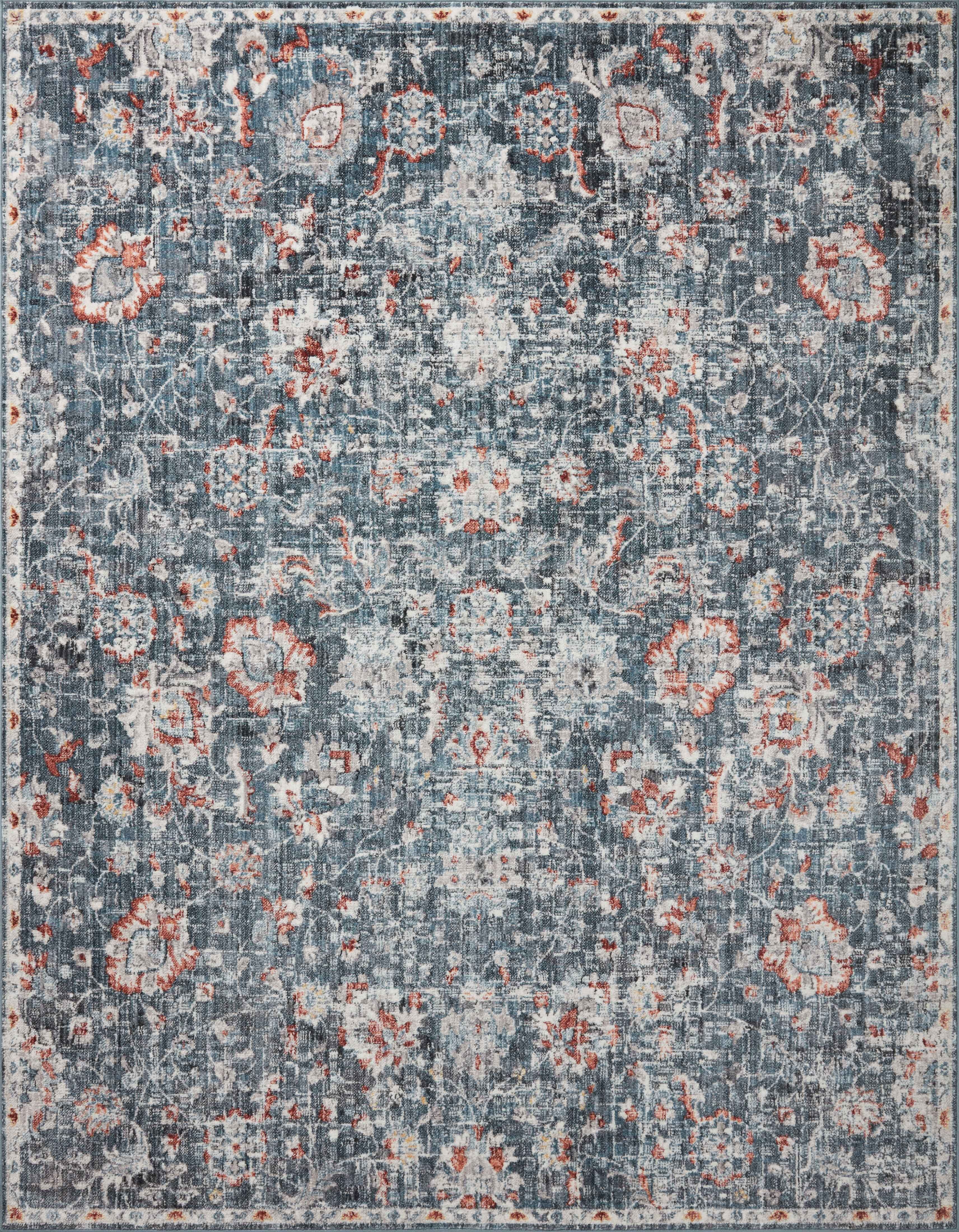 Cassandra Blue and Rust Vintage Square Rug Sample