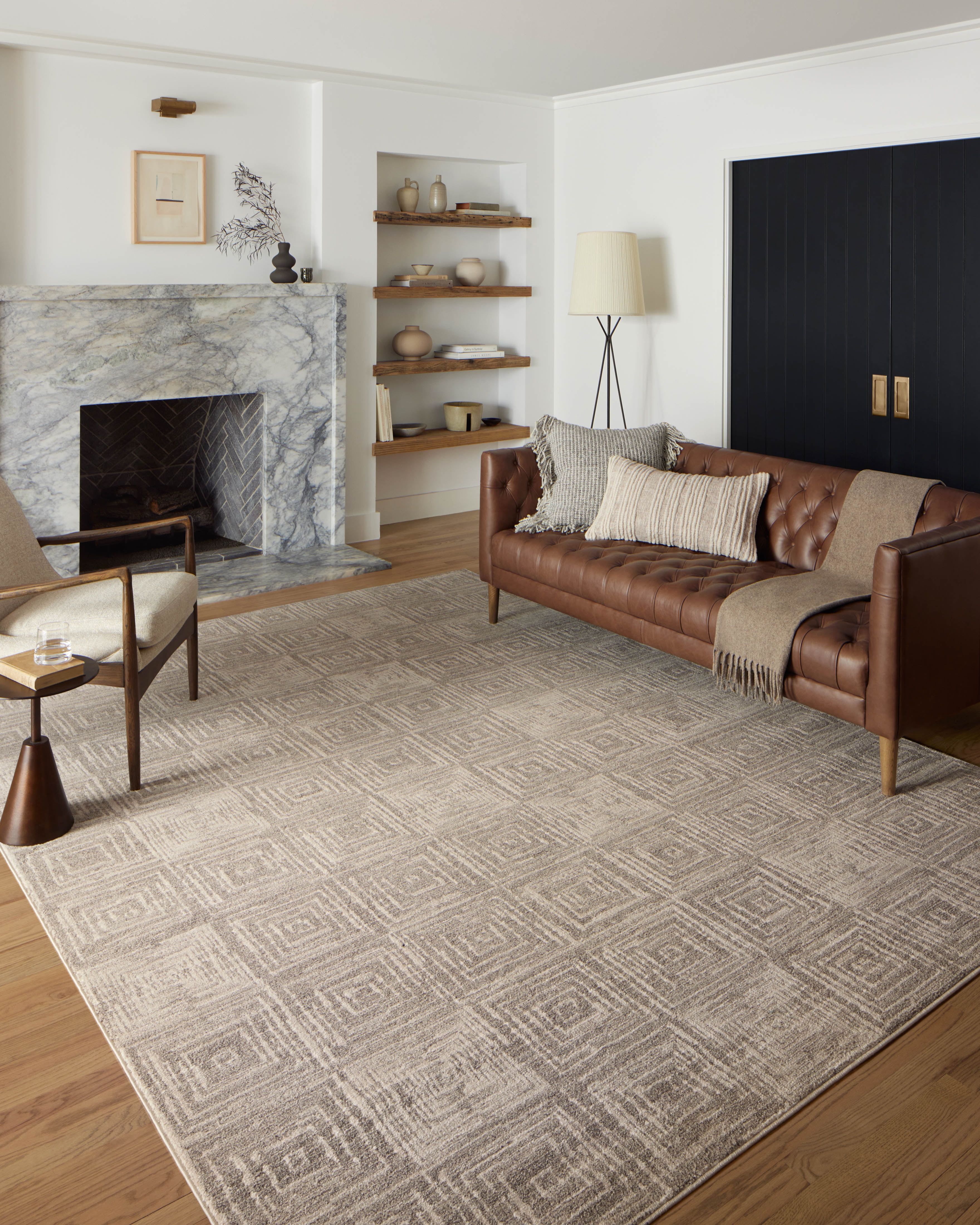 Darby Beige and Gray Geometric Hand-Knotted Synthetic Area Rug