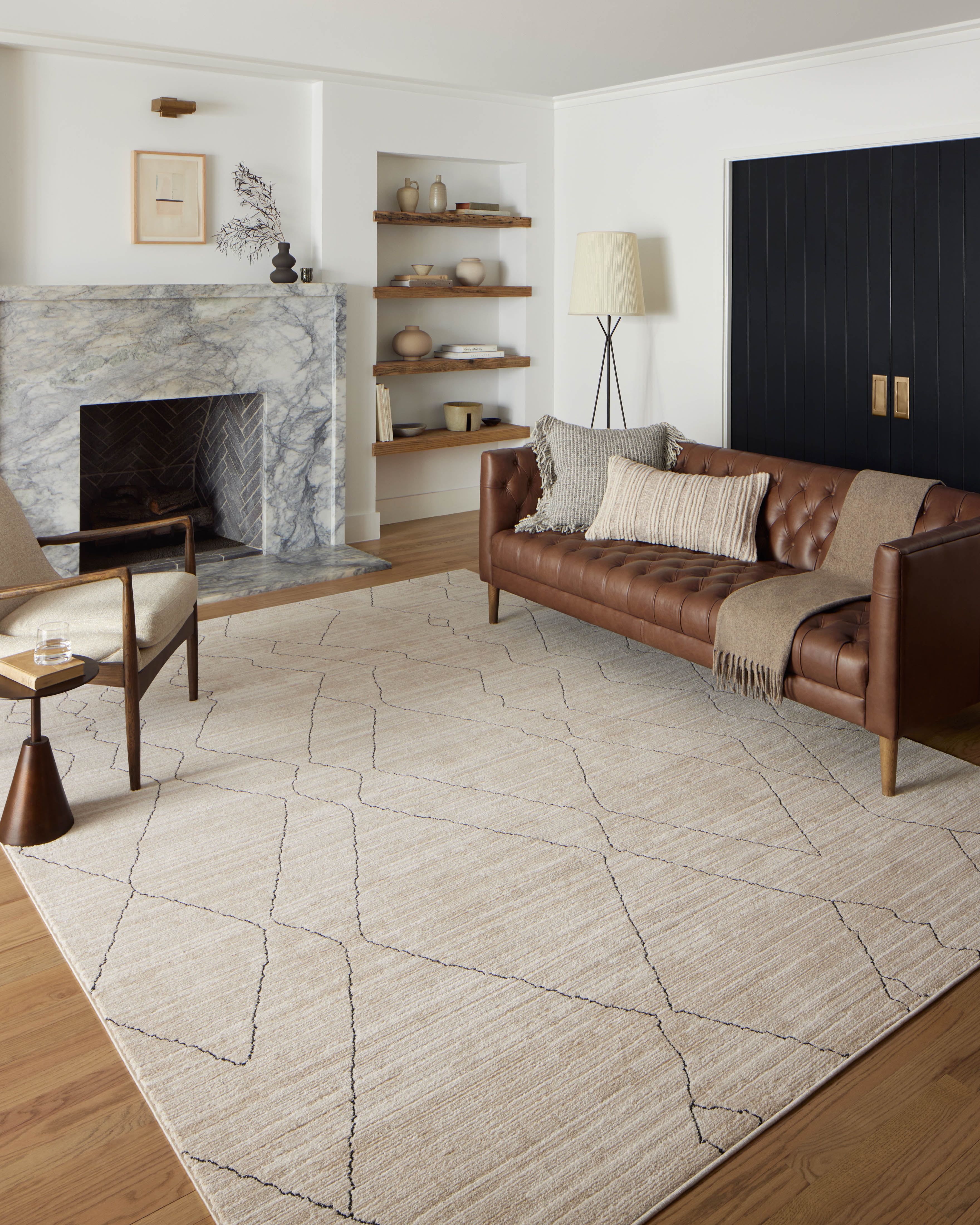 Darby Sand and Charcoal Geometric 4' x 6' Synthetic Area Rug