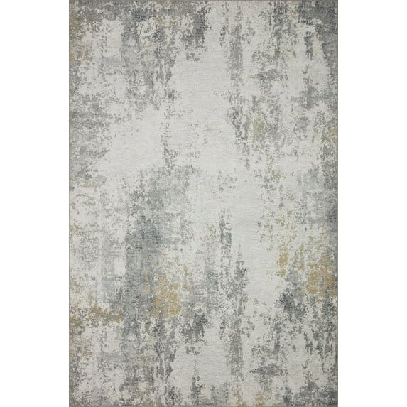 Ivory and Gray Abstract Synthetic Area Rug, 7'6" x 9'6"