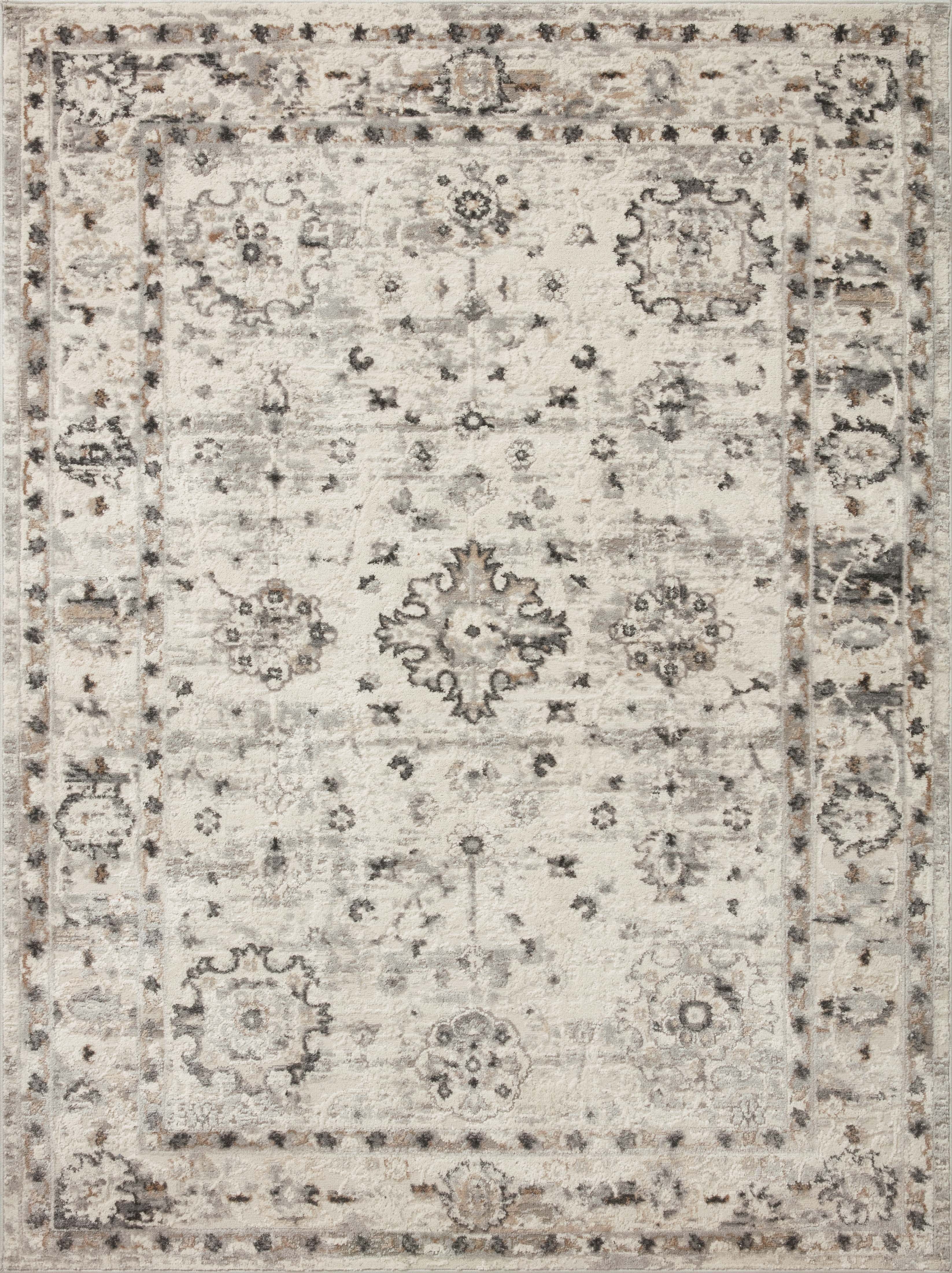 Ivory and Stone Oriental Synthetic Square Rug Sample