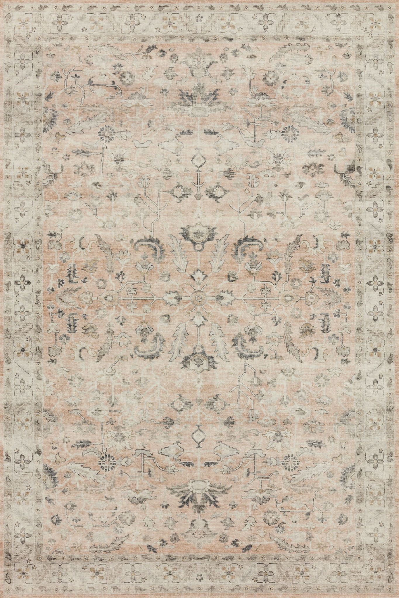 Ivory and Blush Rectangular Synthetic Oriental Area Rug