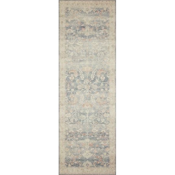 Denim Blue Modern Vintage Polyester Runner Rug 2'-6" x 7'-6"