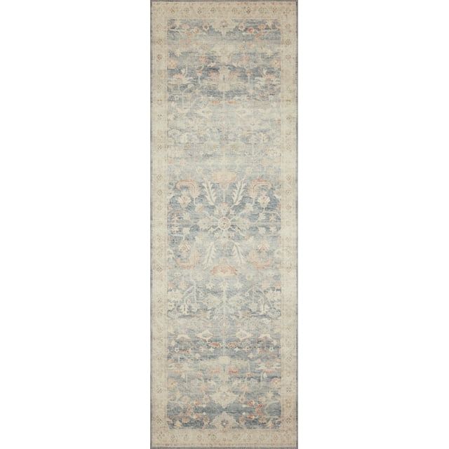 Denim Blue Modern Vintage Polyester Runner Rug 2'-6" x 7'-6"