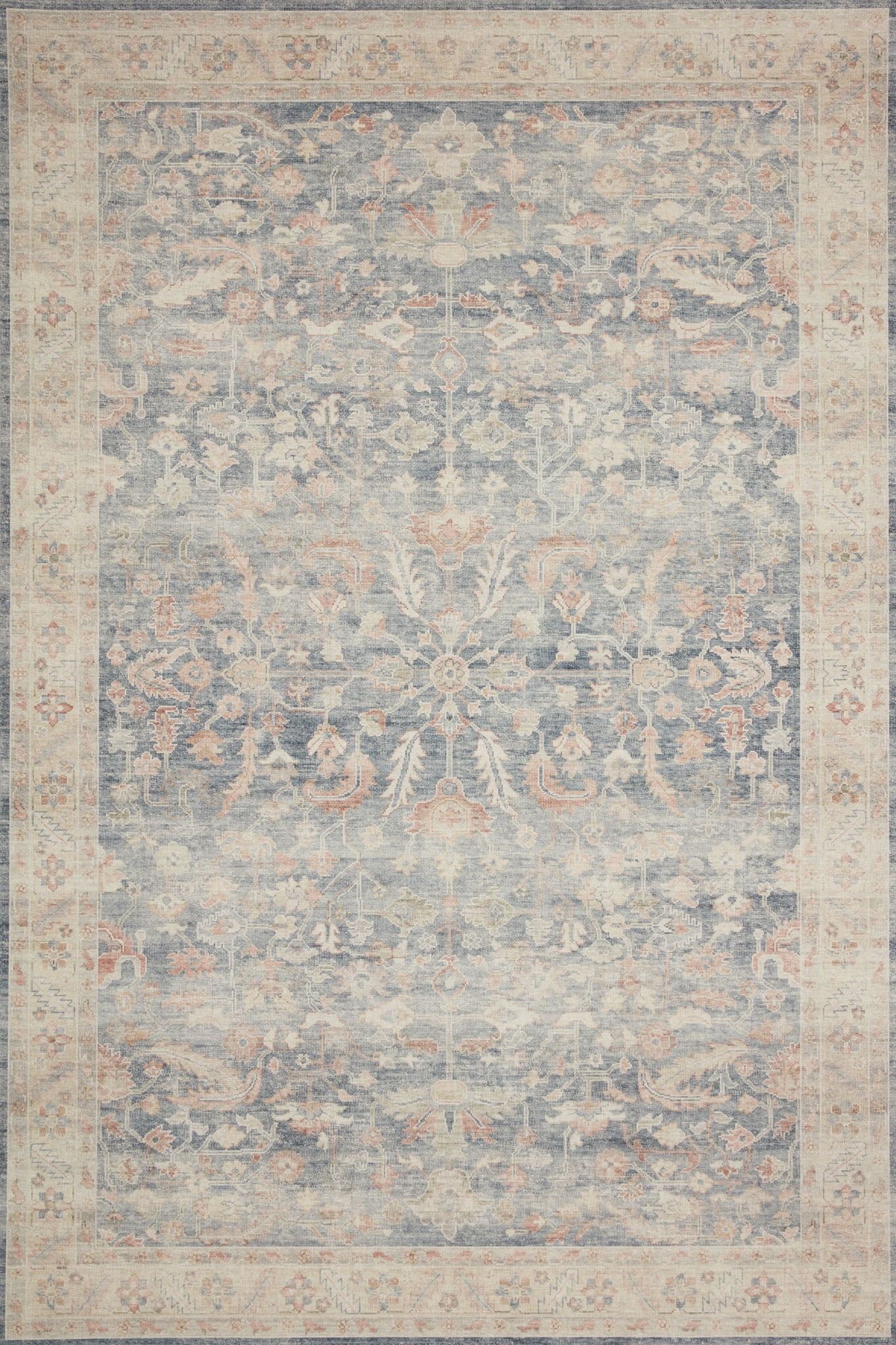 Serene Blue 9' x 12' Vintage-Modern Synthetic Area Rug