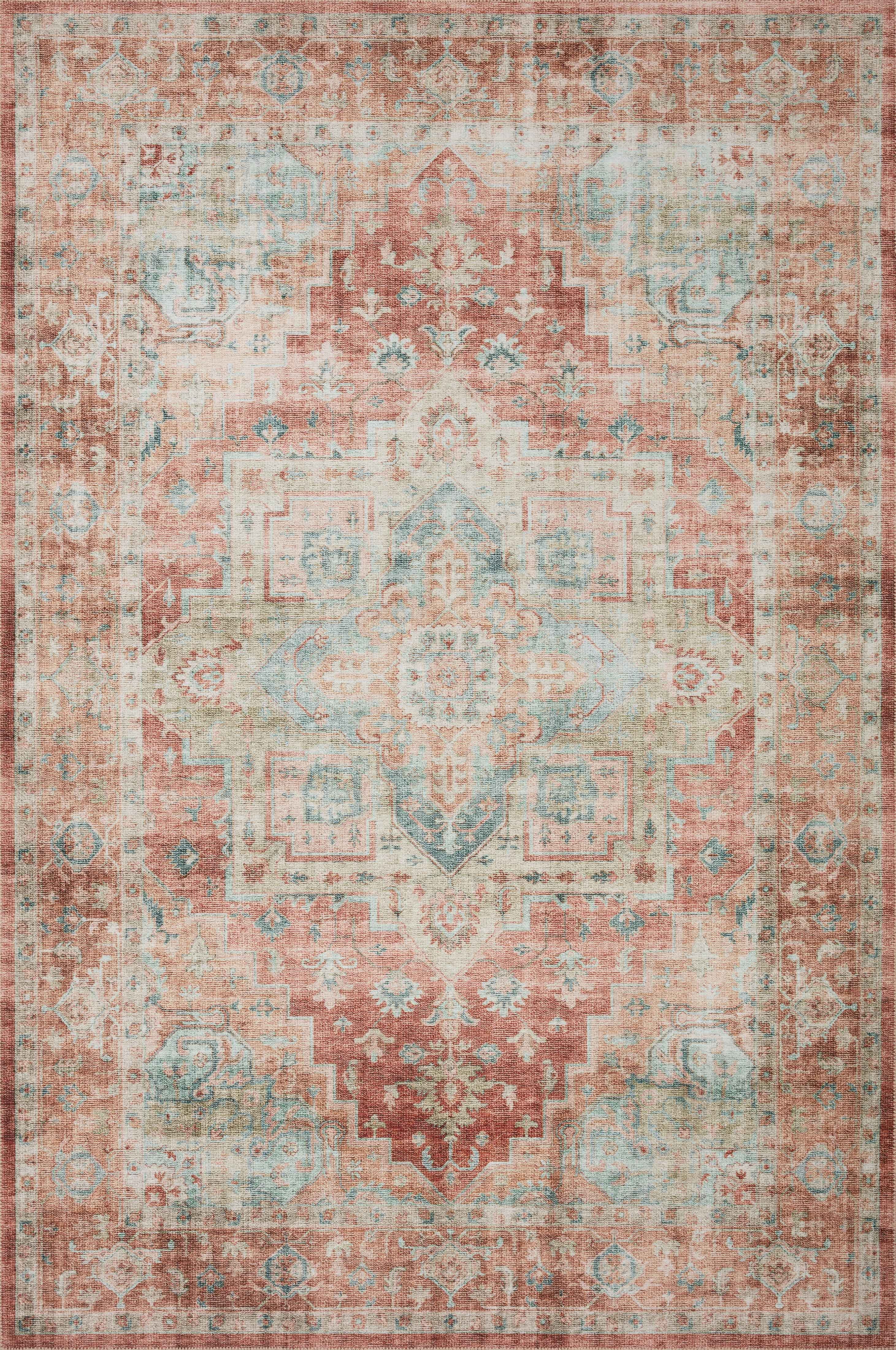 Heidi Round Terracotta and Aqua Medallion Synthetic Rug