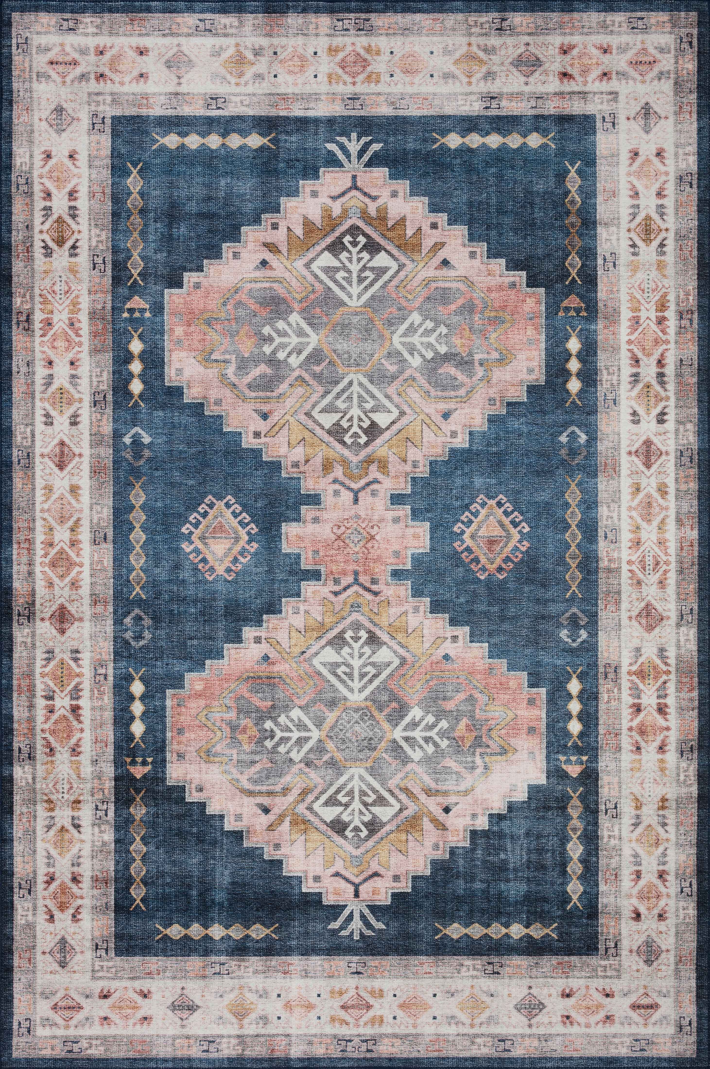 Denim and Blush Synthetic Square Area Rug Sample Swatch