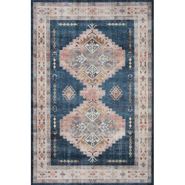 Heidi Denim Blush Medallion 3'6" x 5'6" Stain-Resistant Area Rug
