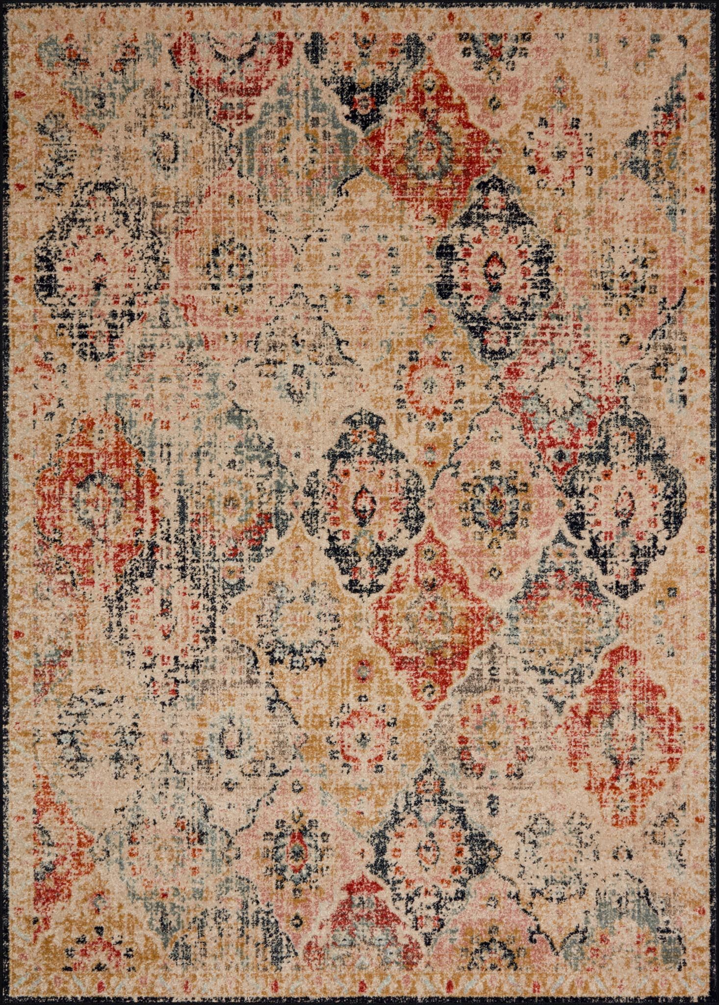 Multicolor Spicy Tones Antique-Inspired 5'-5" x 7'-6" Synthetic Area Rug