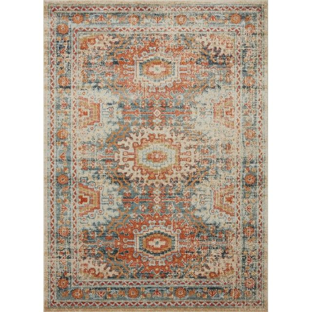 Jocelyn Mist Blue and Orange Rectangular Synthetic Area Rug