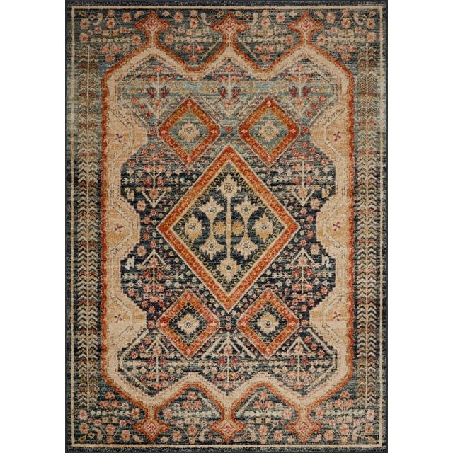 Jocelyn Navy and Rust Hand-knotted Rectangular Synthetic Rug