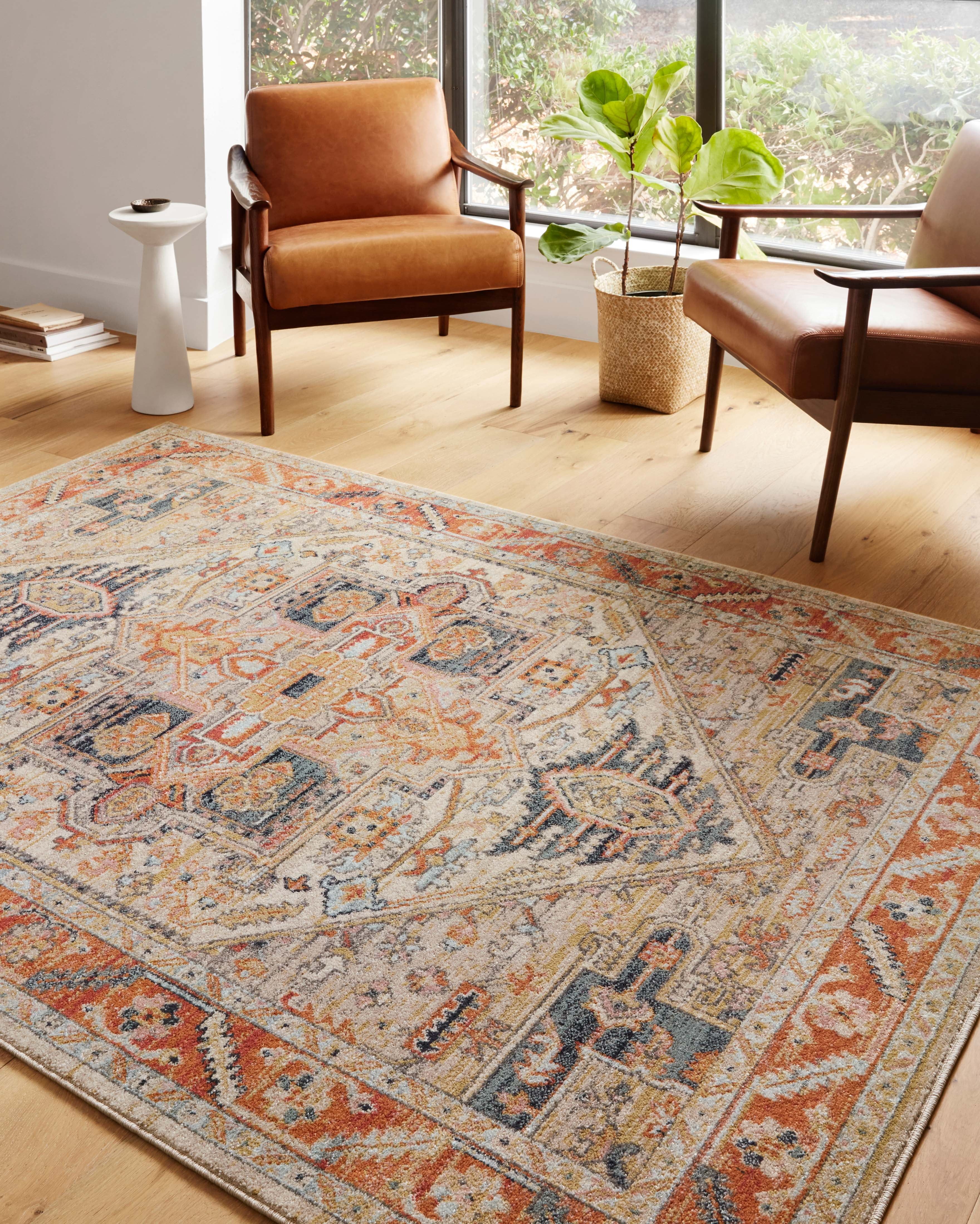 Antique-Inspired Sand and Multi Synthetic Area Rug, 6'7" x 9'7"