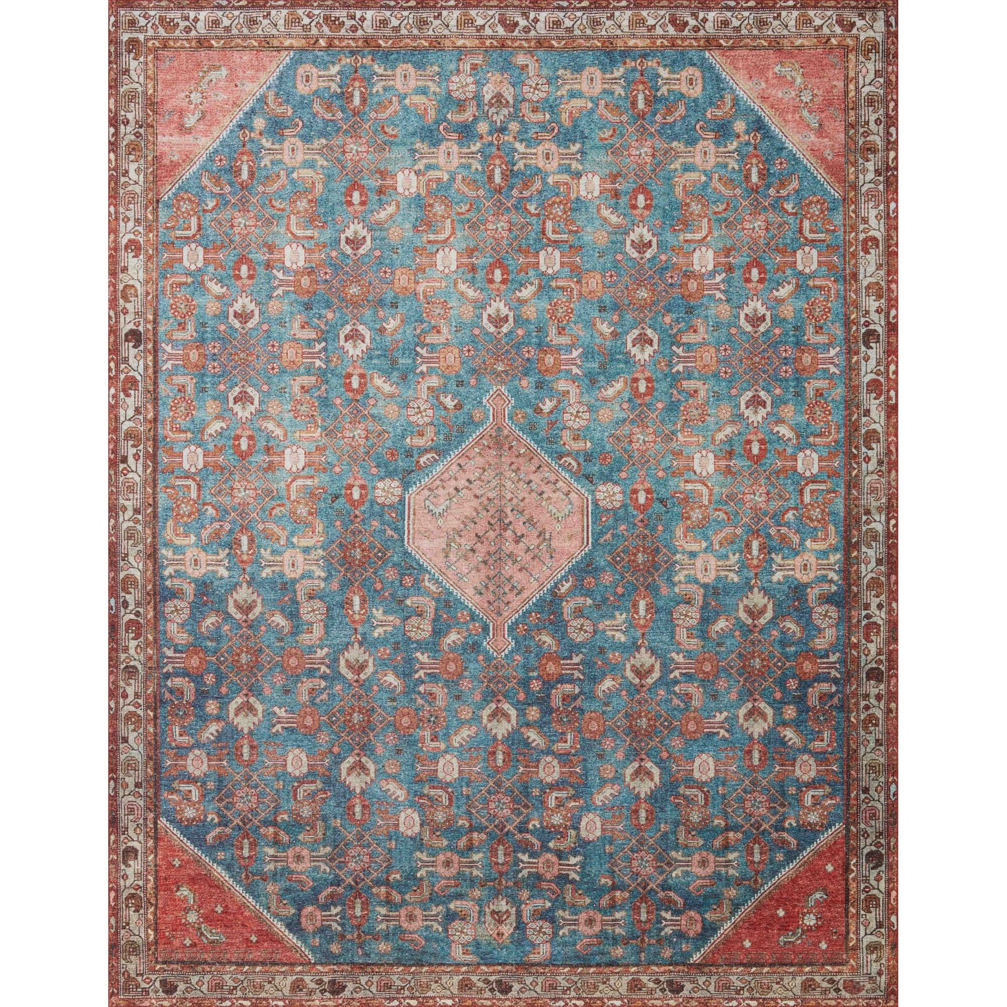 Layla Blue and Clay Oriental Polyester Area Rug 2'-6" x 7'-6"