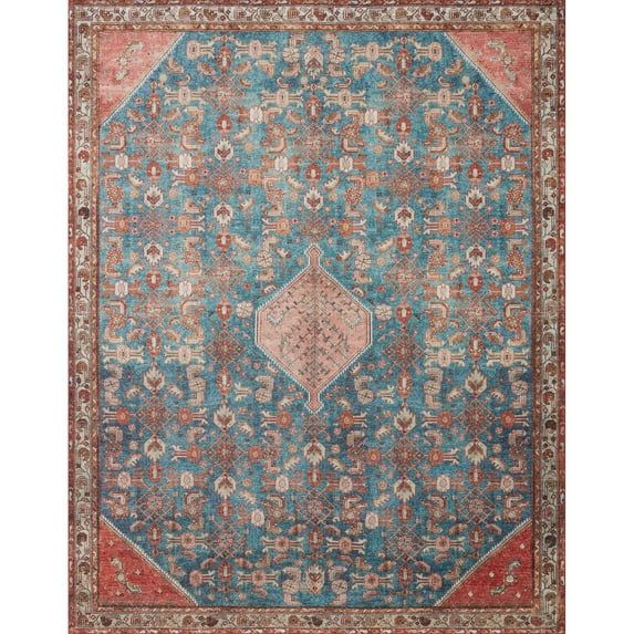 Marine Blue Clay Oriental Easy-Care Area Rug 5' x 7'6"
