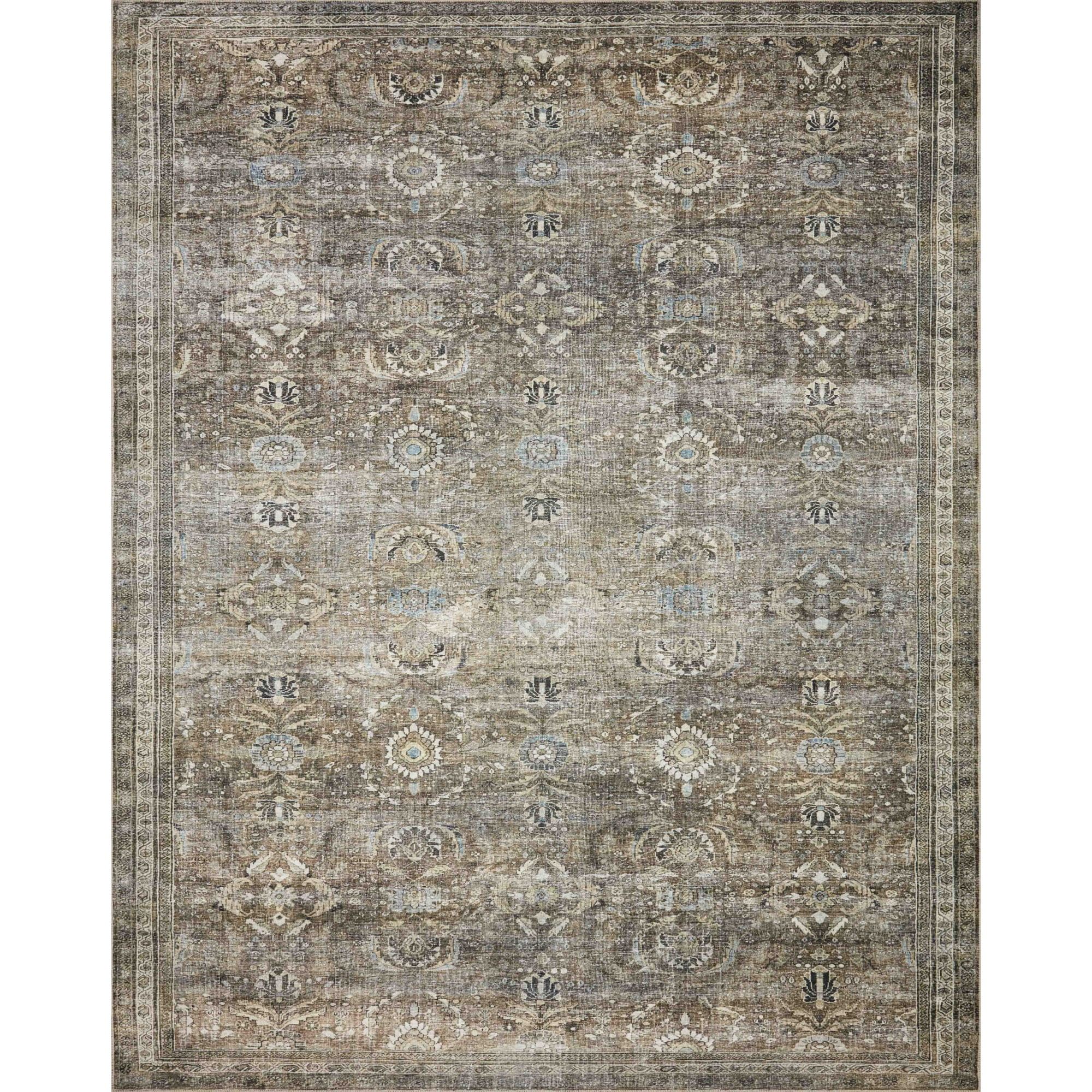 Layla Antique Moss Ivory Polyester Distressed Oriental Runner Rug