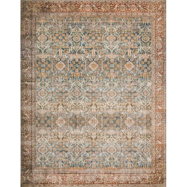 Layla Blue and Rust Synthetic Vintage Area Rug