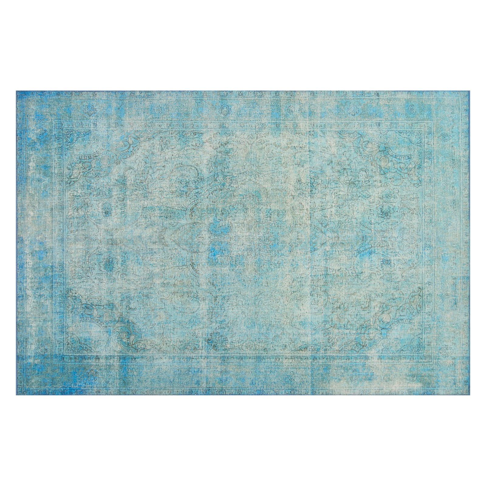 Blue Floral Hand-Knotted Wool and Synthetic Area Rug 5' x 7'