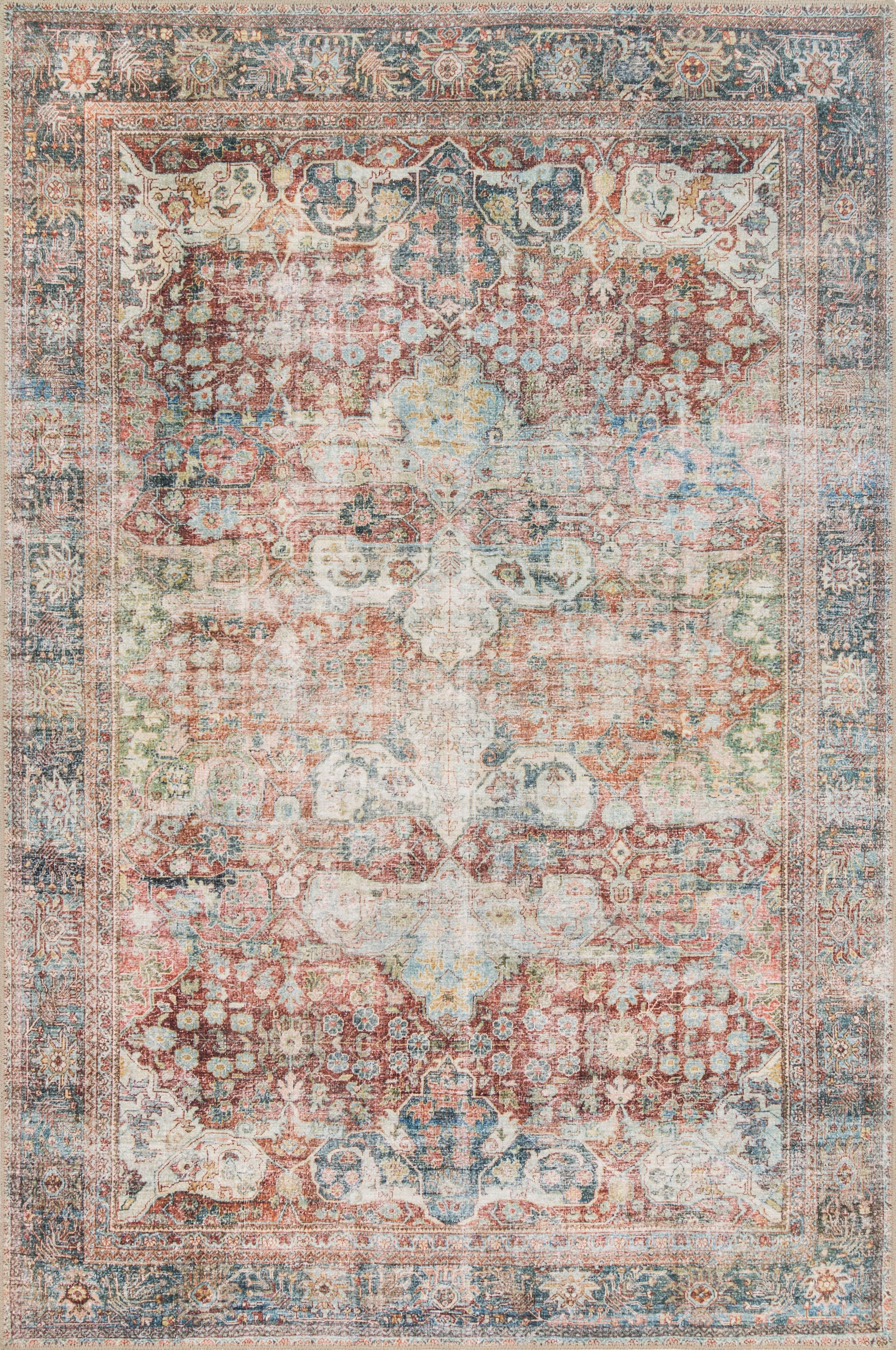 Loren Red and Multicolor Hand-Knotted Synthetic Rug