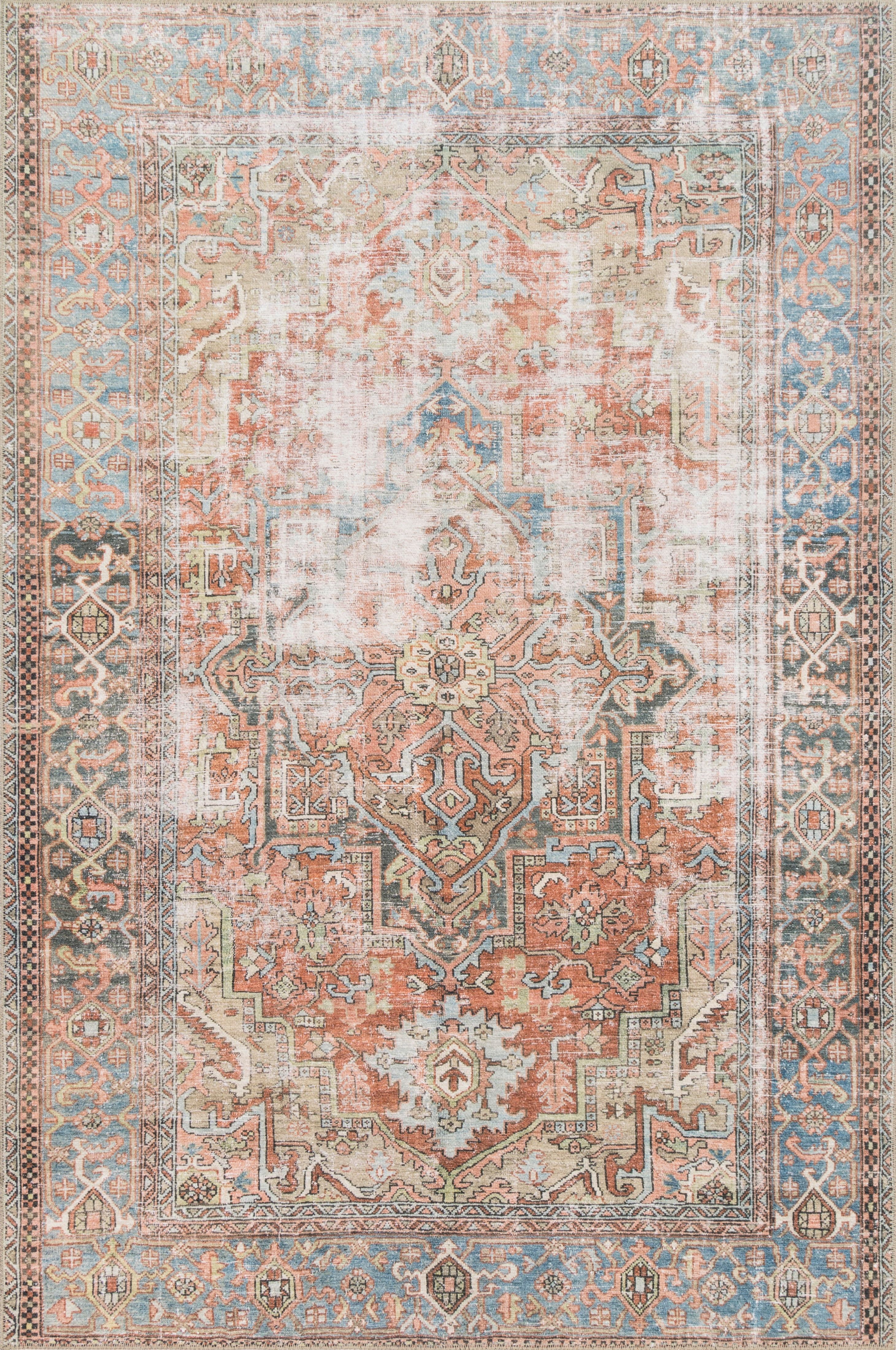 Terracotta and Sky Hand-knotted Square Synthetic Rug