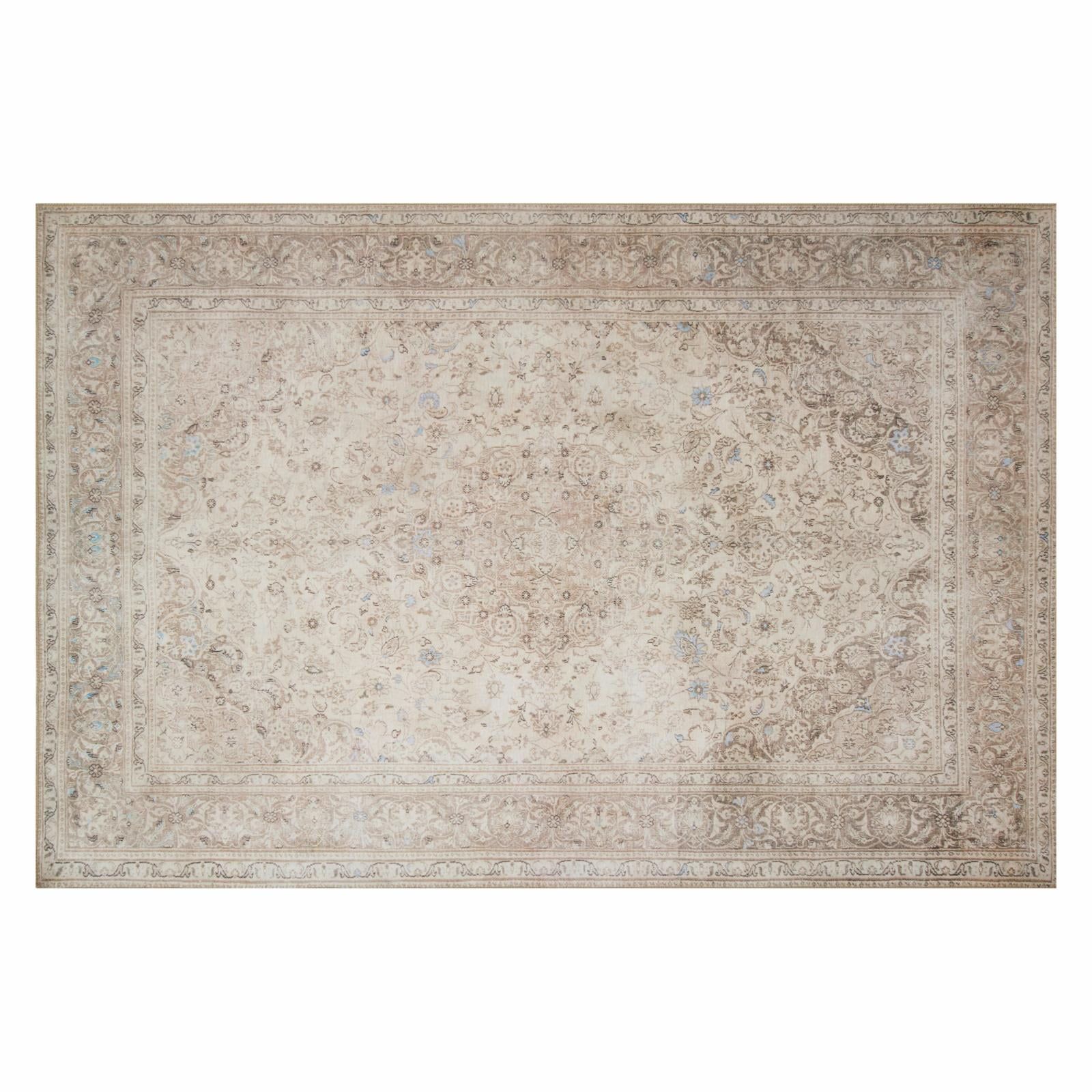 Loren Sand and Blue Floral Polyester Area Rug 8'4" x 11'6"