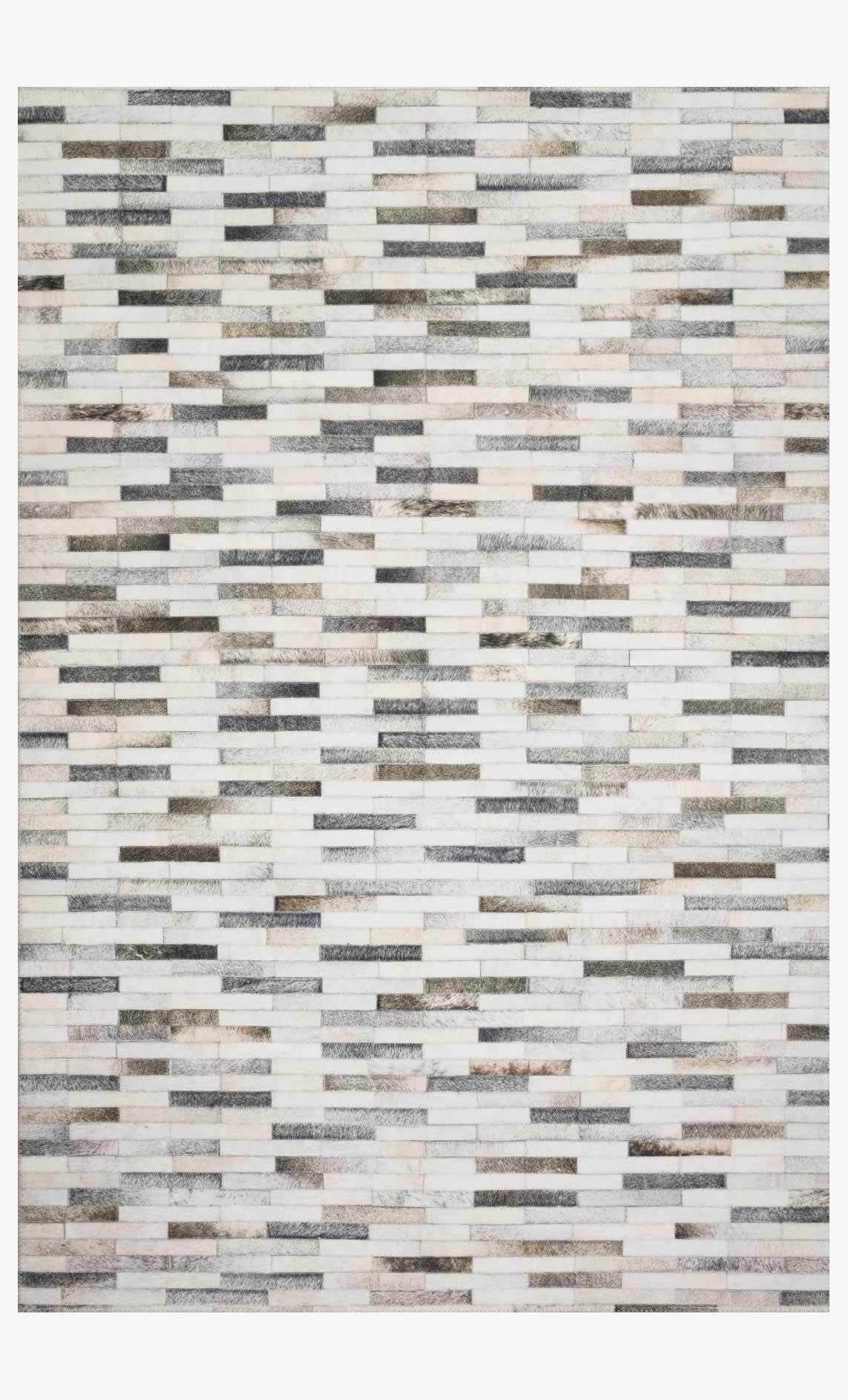 Rectangular Gray Geometric Wool and Cowhide Area Rug