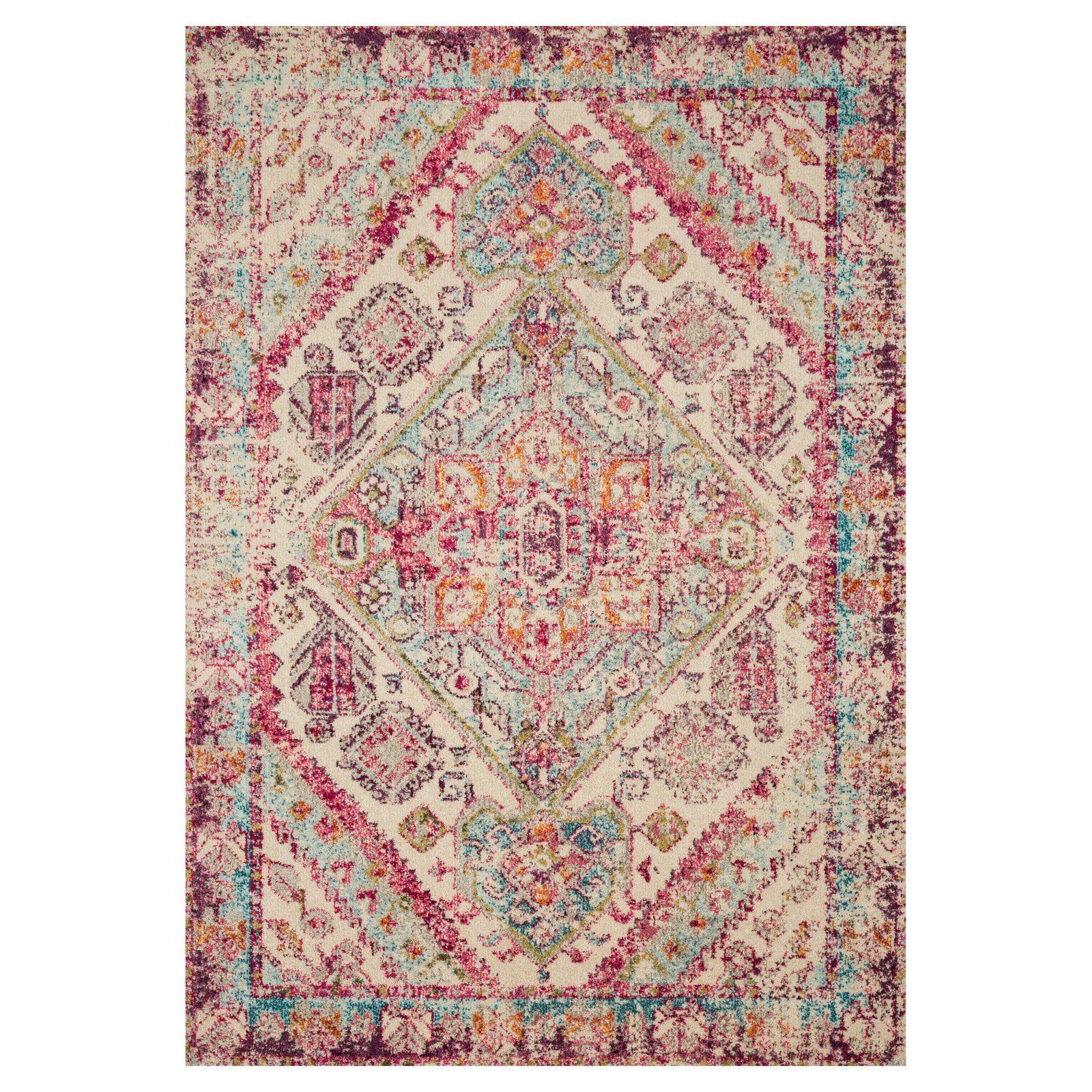 Nadia Aqua and Pink Stain-Resistant Synthetic Rug