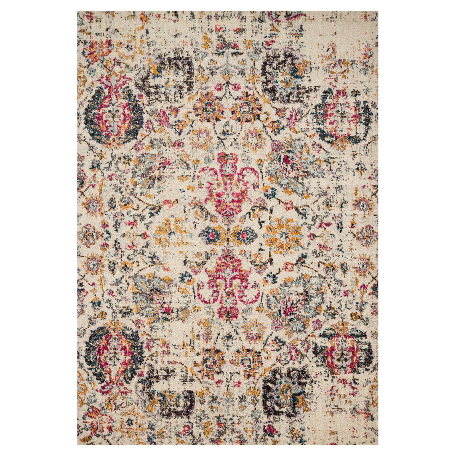 Nadia Ivory Multi Round Synthetic Stain-Resistant Rug