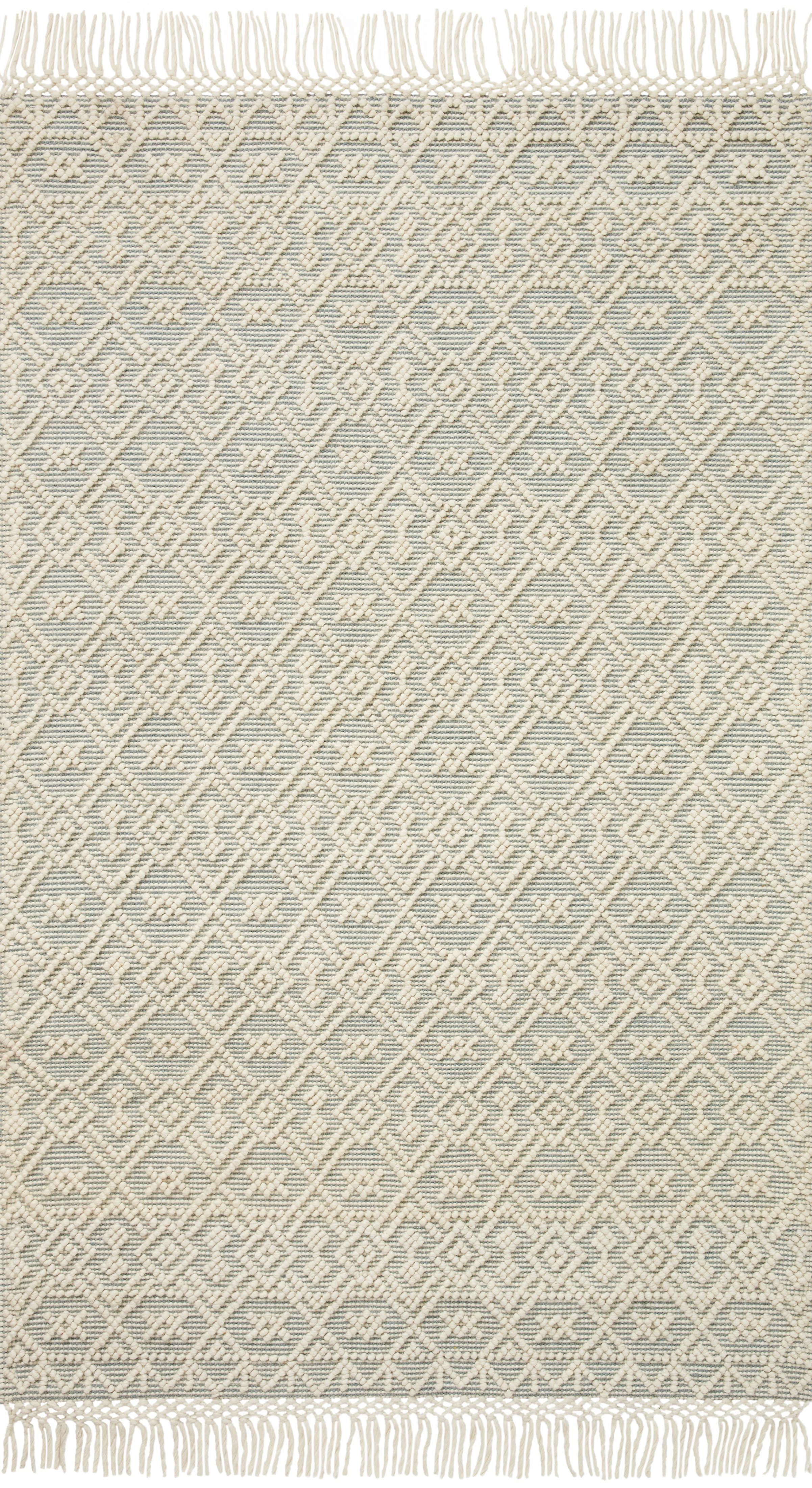 Ivory and Blue Geometric Wool Blend Area Rug 2'-3" x 3'-9"