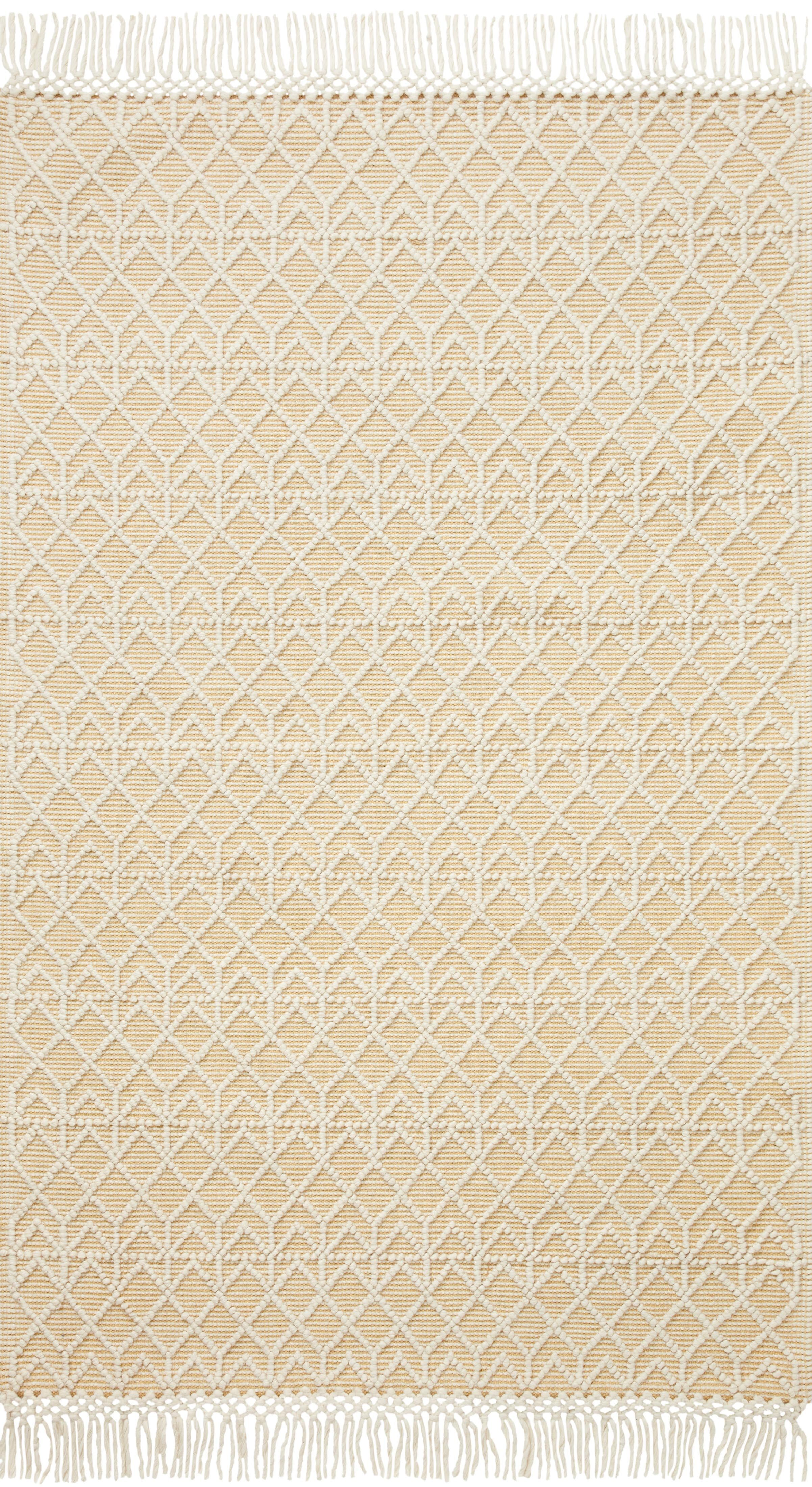 Ivory and Gold Geometric Wool Blend Area Rug Sample