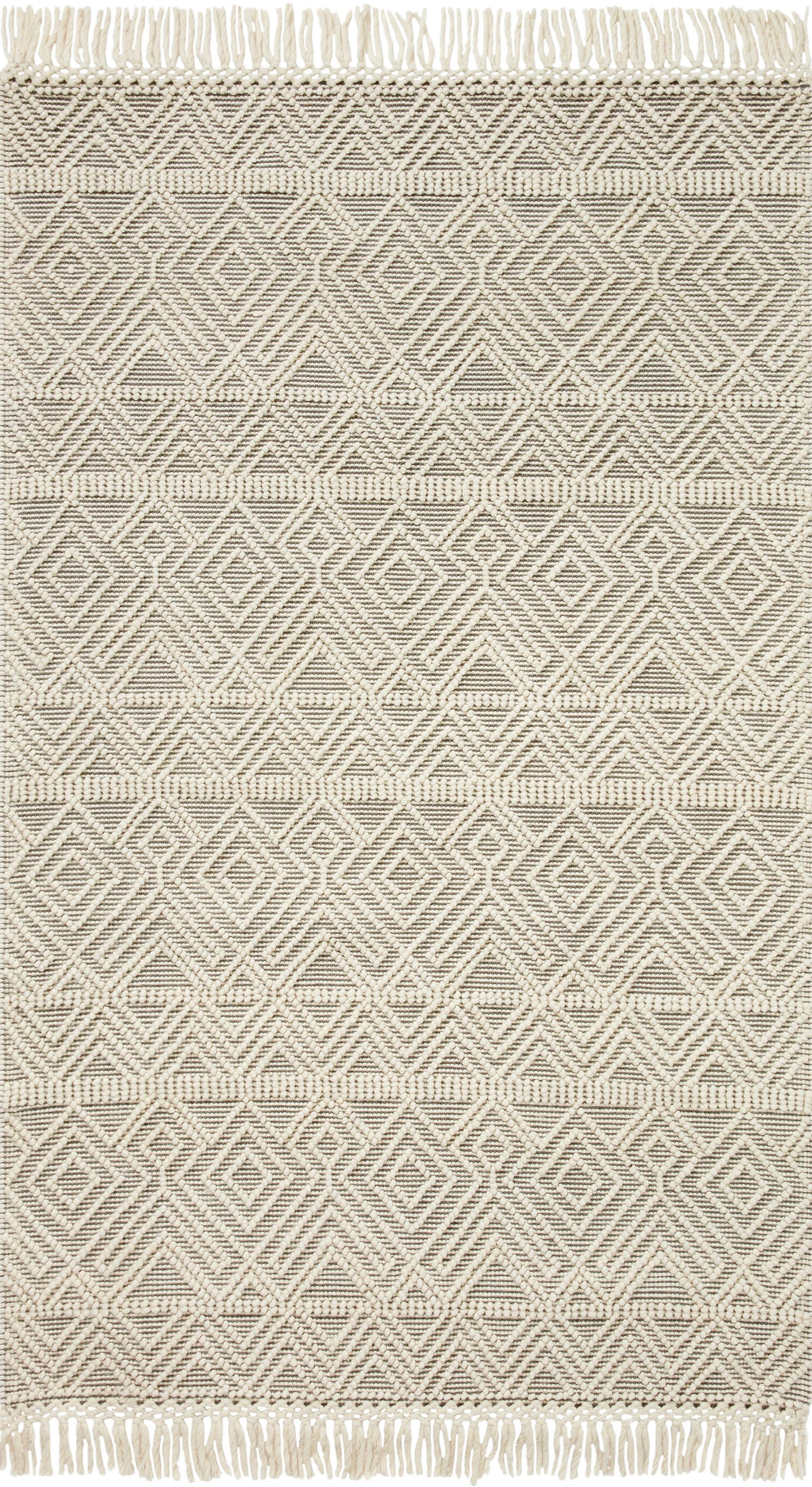 Gray and Ivory Geometric Wool Blend Area Rug 2' x 5'