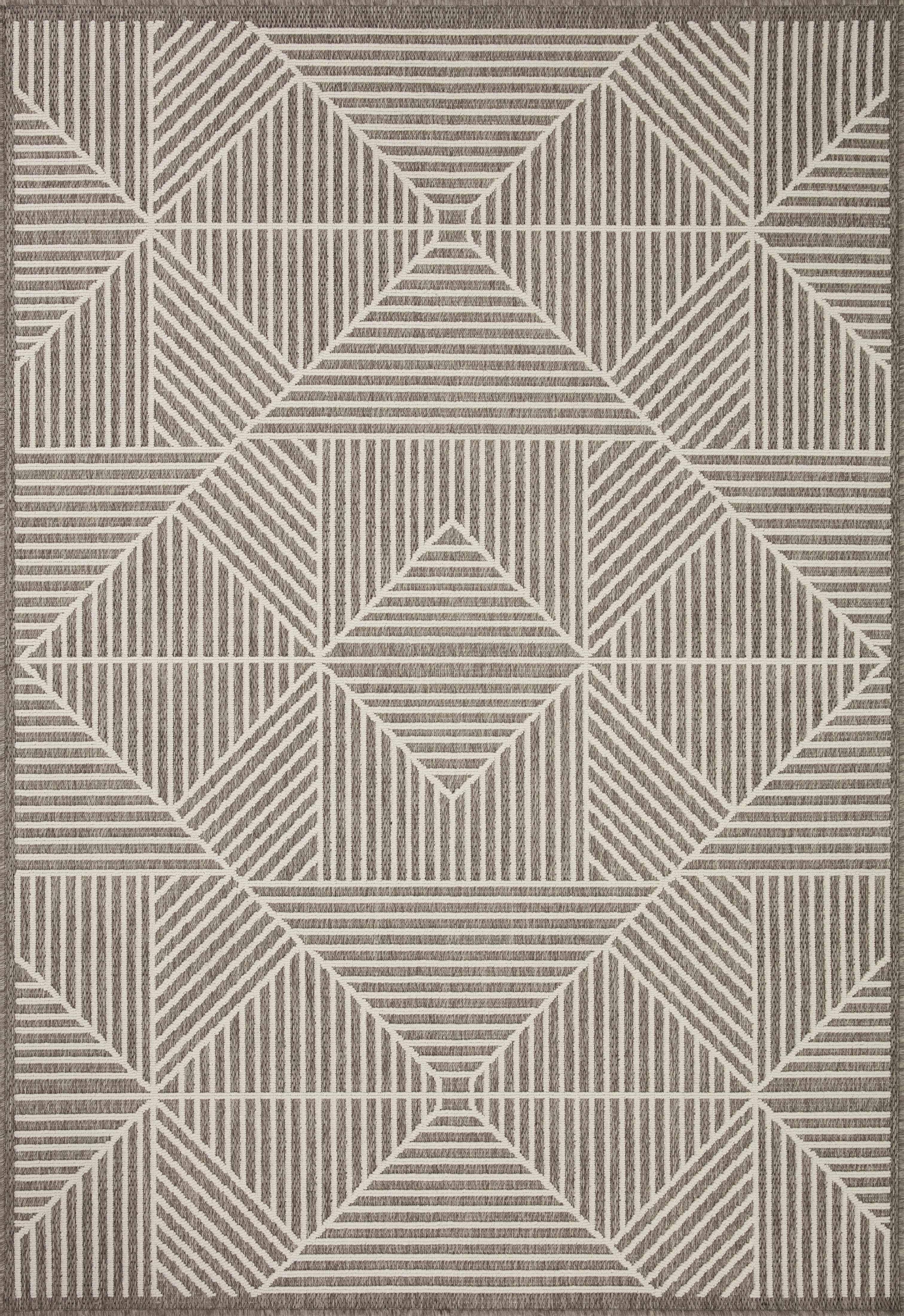 Natural Ivory Geometric Rectangular Synthetic Area Rug