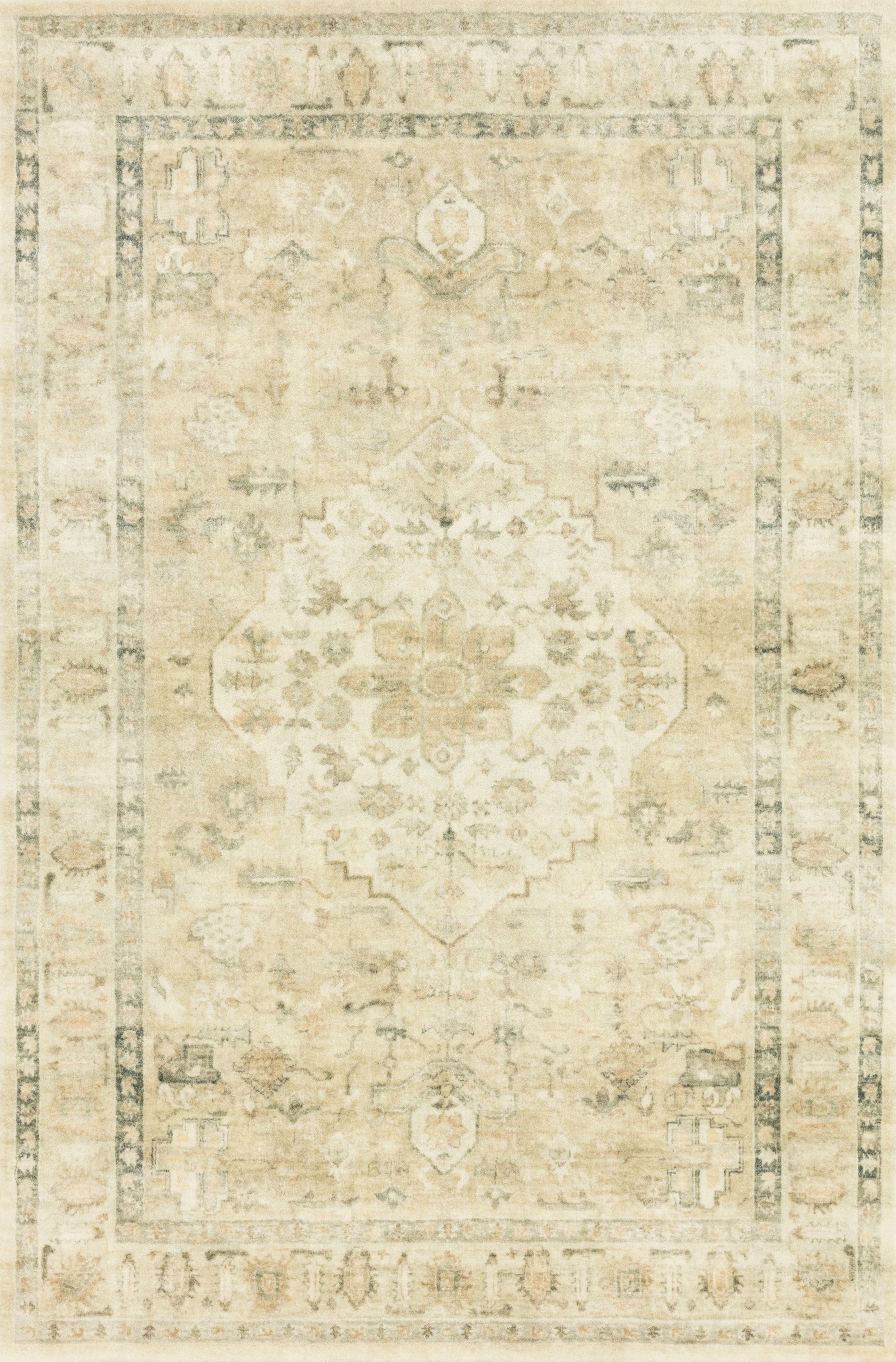 Ivory Oriental Rectangular Stain-Resistant Synthetic Rug