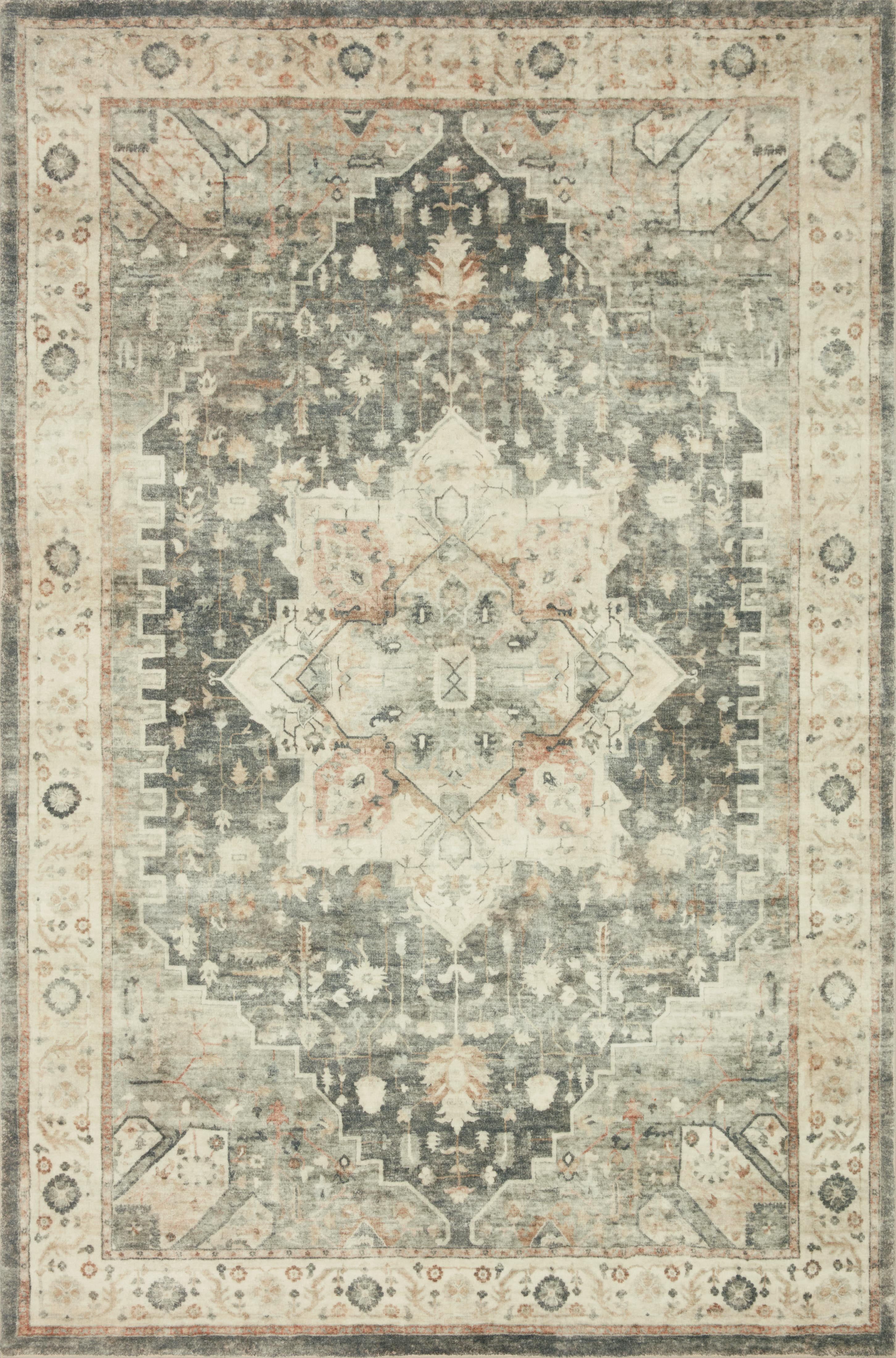 Rosette Slate and Ivory Synthetic 5' x 7' Area Rug