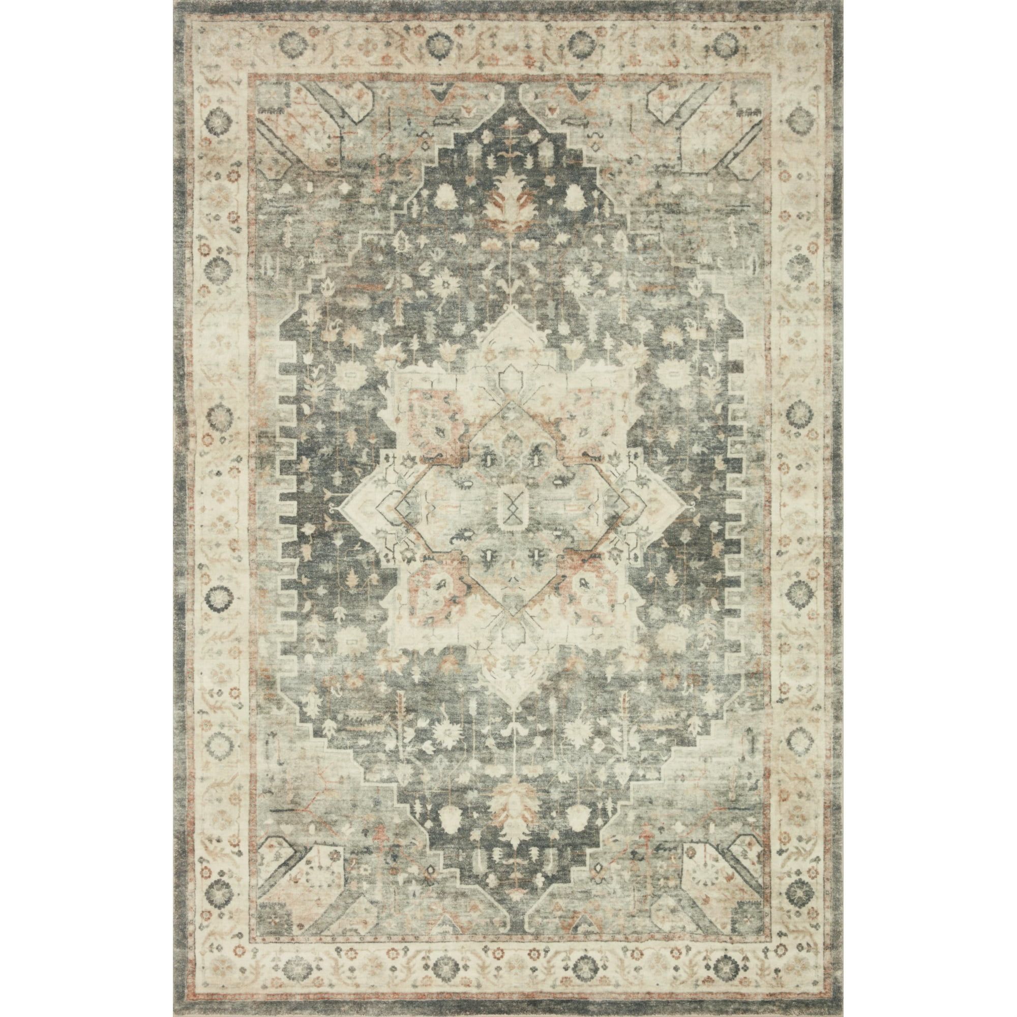 Elegant Rosette Slate & Ivory Traditional Wool Blend Rug - 2'2" x 5'