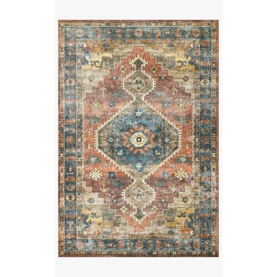 Elysian Blue and Rust Rectangular Accent Rug 3'6" x 5'6"