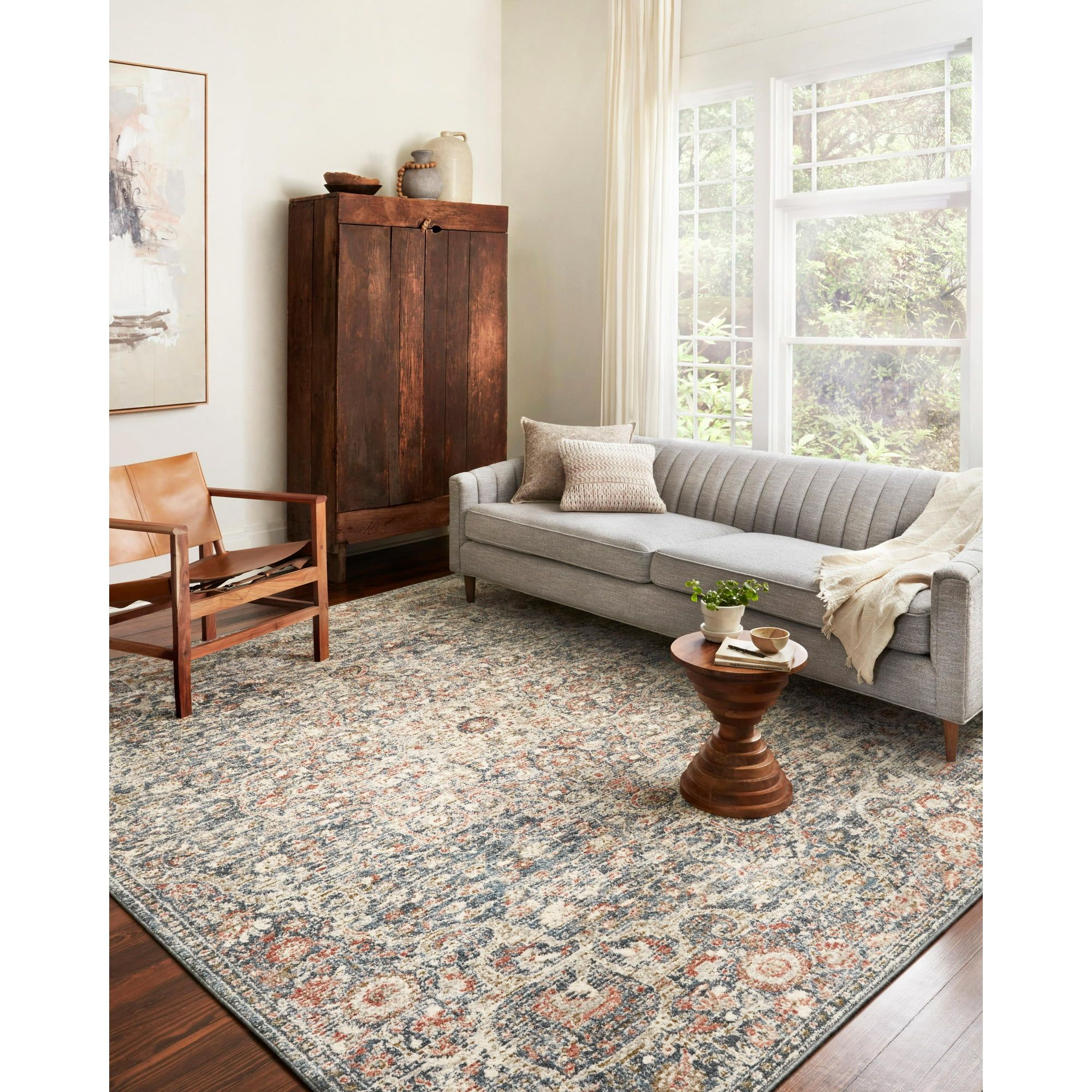 Saban Spice & Blue 45"x69" Synthetic Stain-Resistant Area Rug