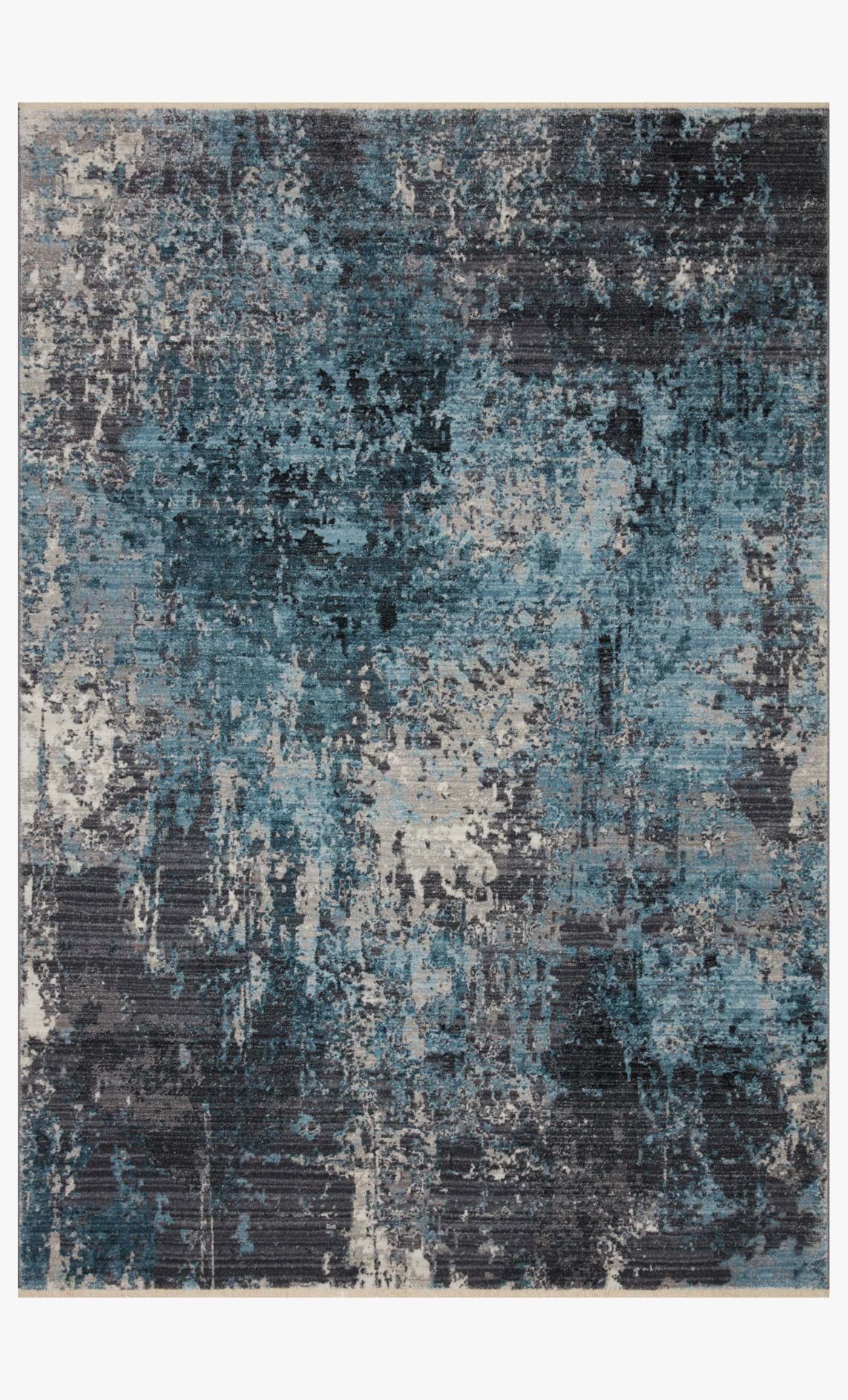 Samra Charcoal and Sky Abstract Synthetic Area Rug 5'-3" x 7'-9"