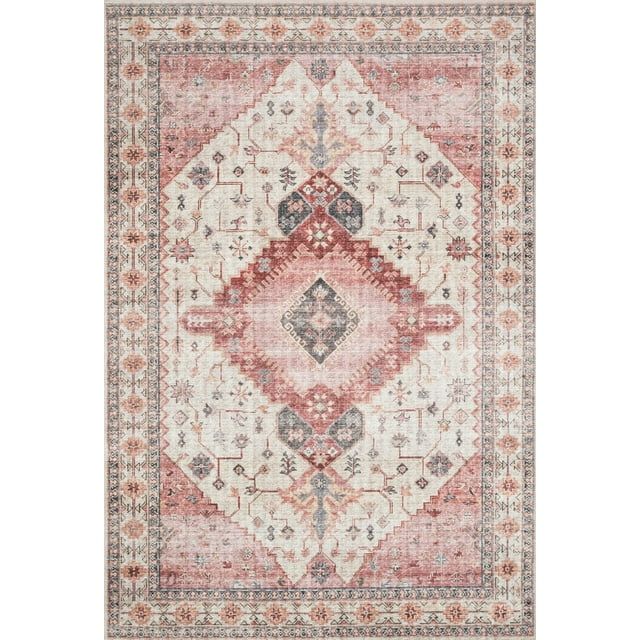 Elegant Ivory Oriental 5' x 7' Wool Blend Area Rug