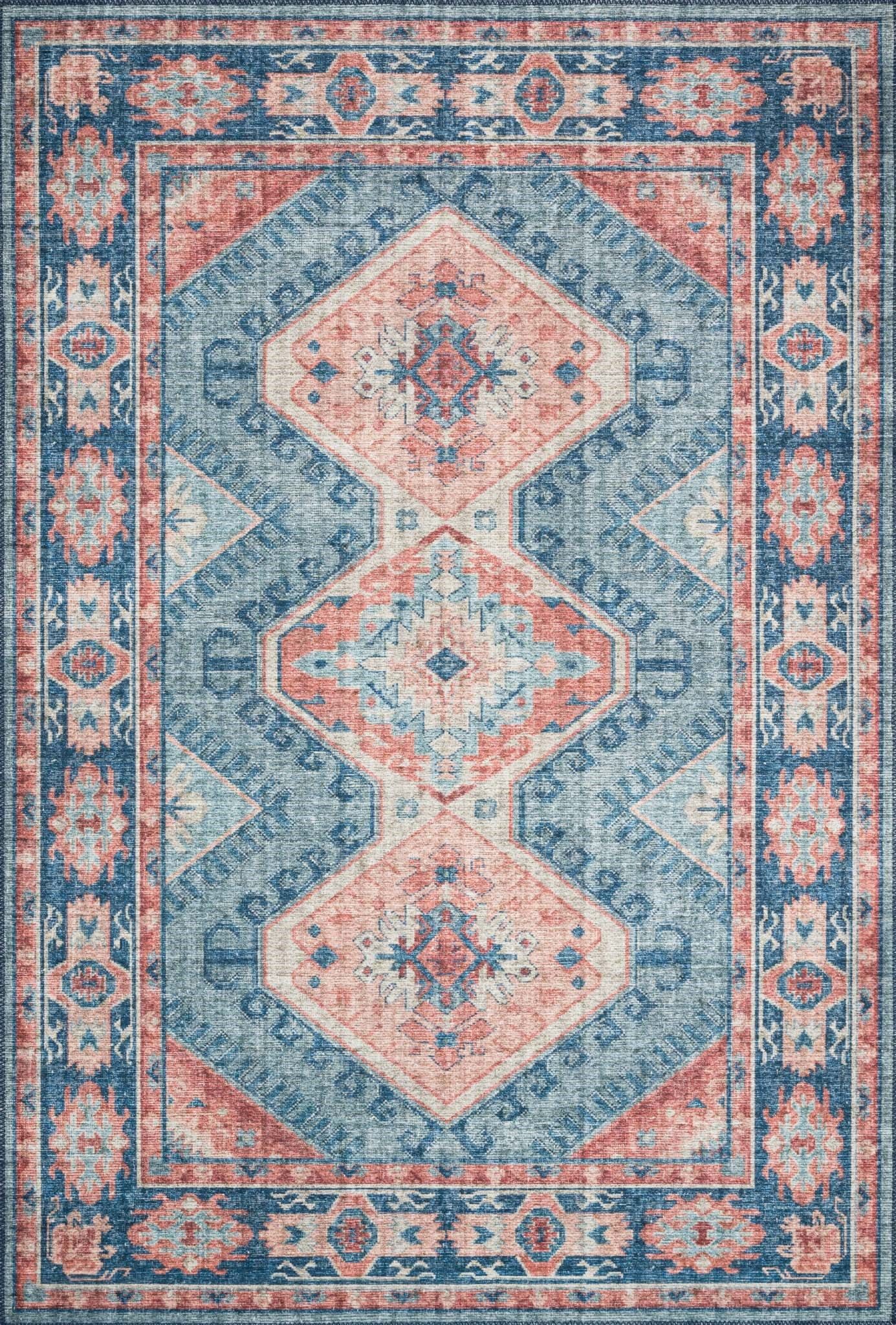 Vintage Inspired Turquoise & Terracotta Oriental Runner Rug, 2'6" x 7'6"