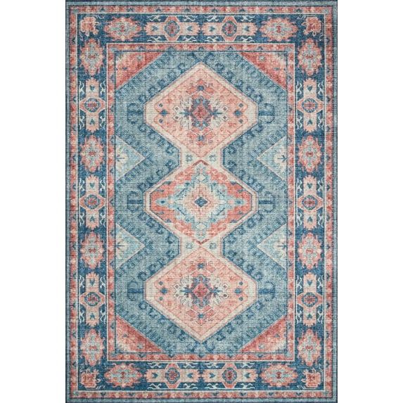 Vintage Inspired Turquoise & Terracotta Oriental Runner Rug, 2'6" x 7'6"