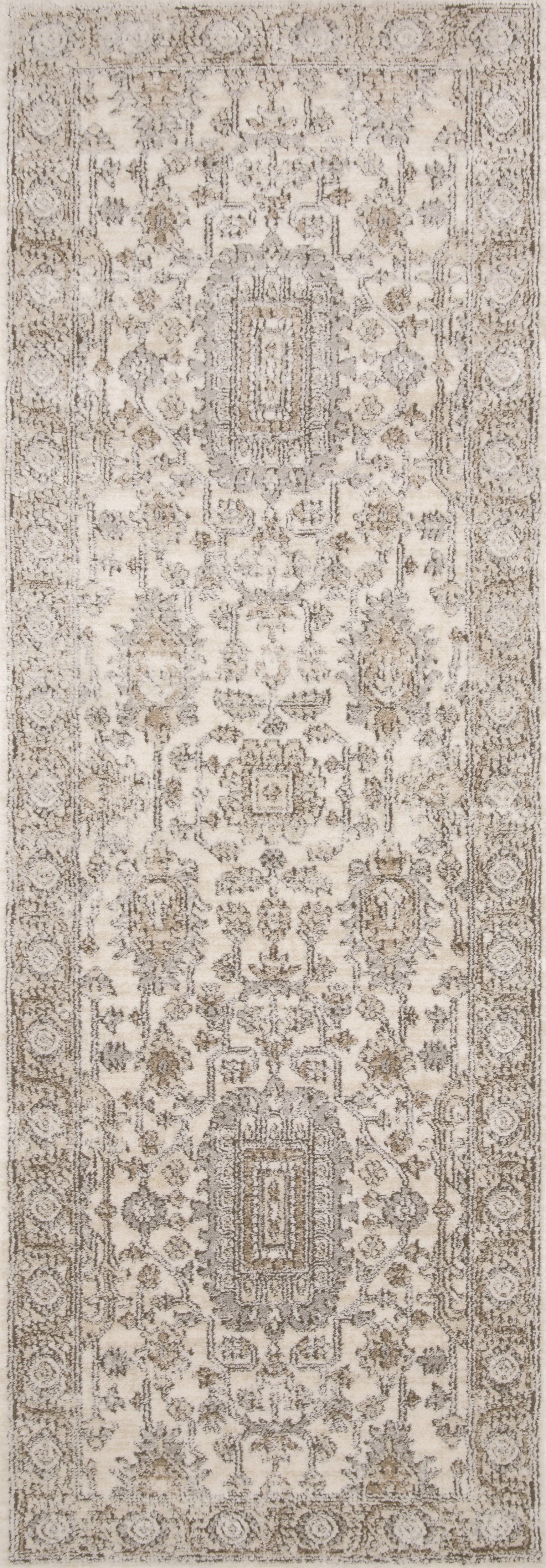 Ivory and Sand Oriental Synthetic Runner Rug