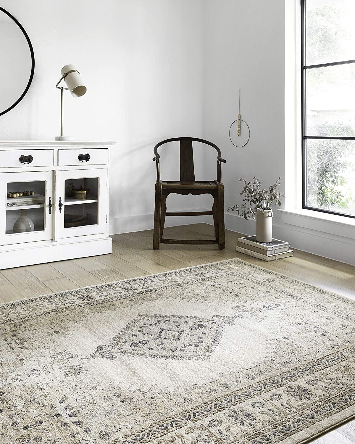 Ivory and Oatmeal Rectangular Oriental Rug