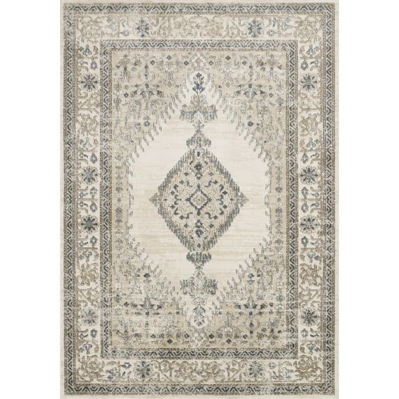 Ivory and Oatmeal Rectangular Oriental Rug