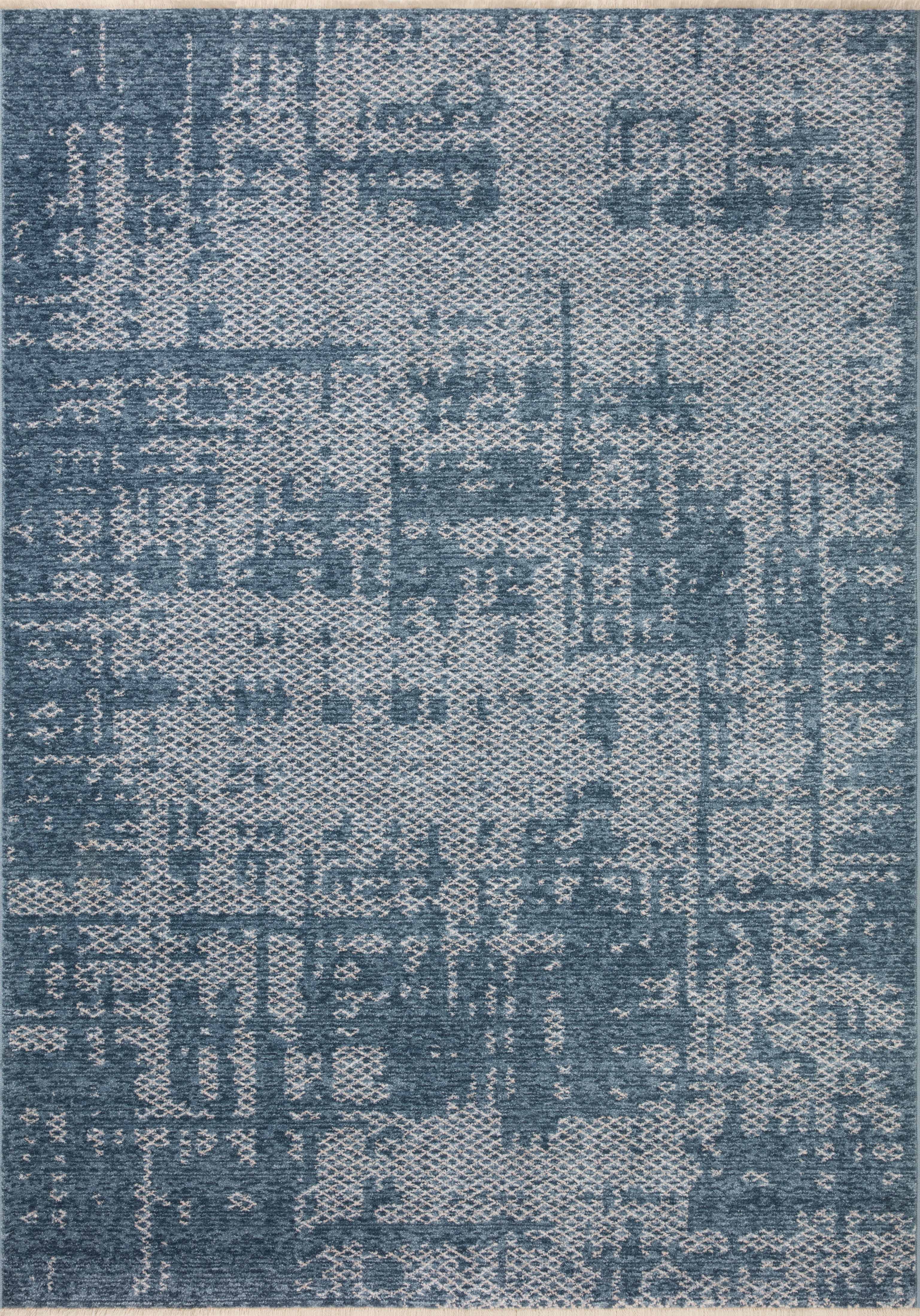 Denim and Dove Blue Abstract Runner Rug, 2'7" x 12'