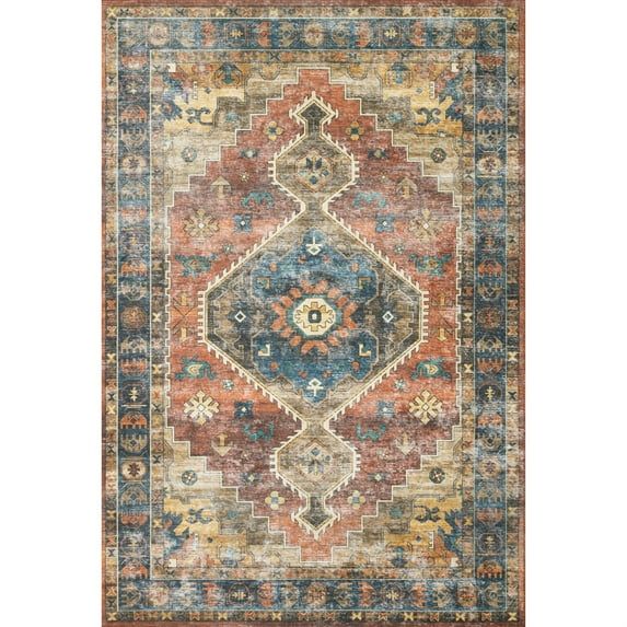Skye Rust and Blue Rectangular Polyester Area Rug