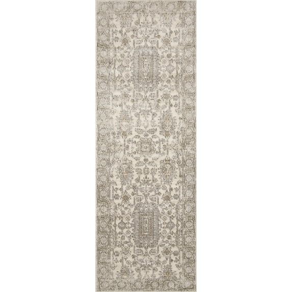 Ivory and Sand Oriental Synthetic Runner Rug